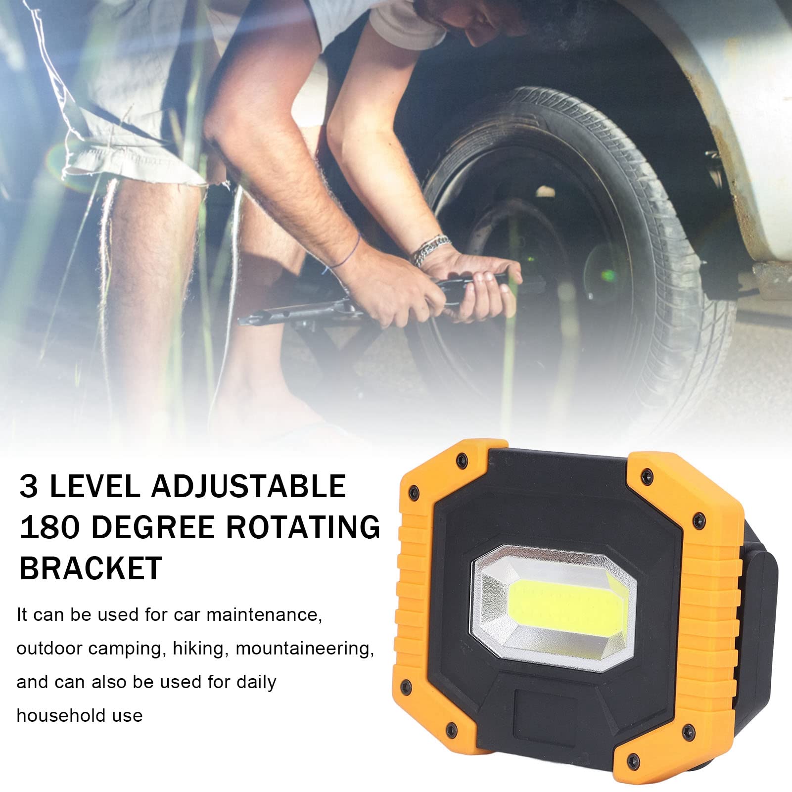 High Power COB LED Work Light - 180° Rotating Bracket, USB Rechargeable Portable Flood Light for Emergency, Camping, Car Repair & Outdoor Activities