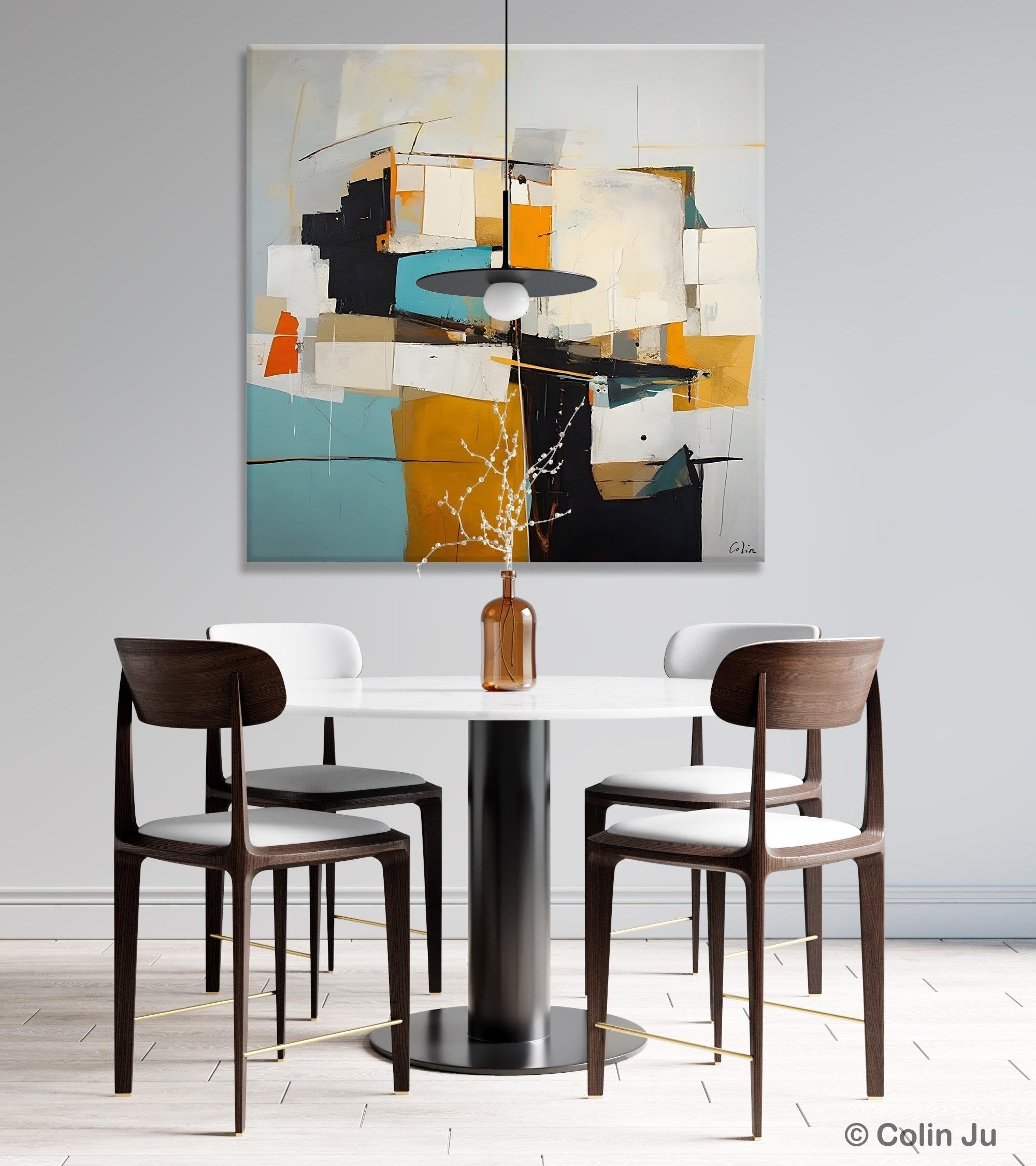 Modern Abstract Canvas Wall Art - Hand Painted Geometric Acrylic Painting - Large Contemporary Artwork for Living Room, Bedroom & Office Decor