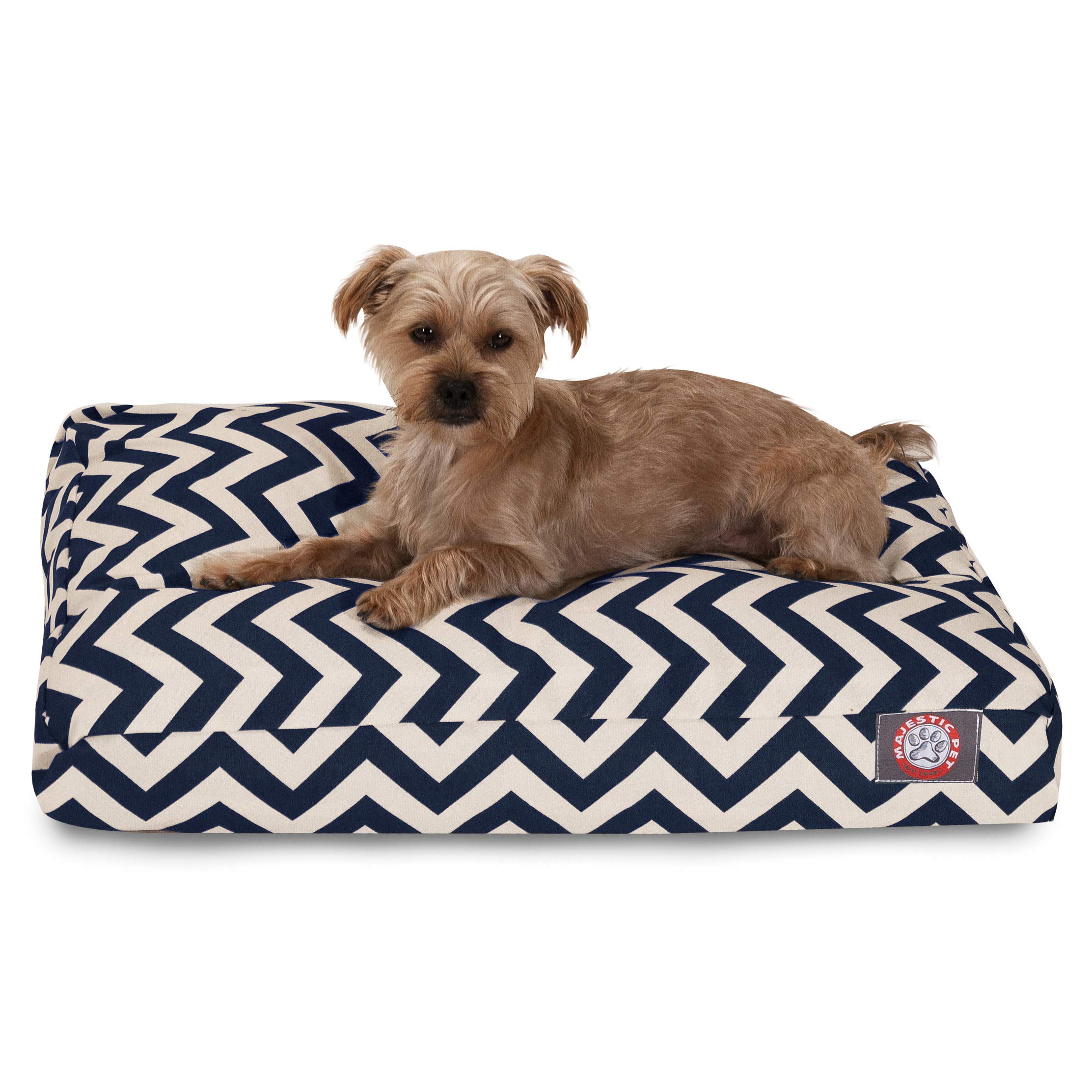 Majestic Pet Chevron Rectangle Washable Dog Bed – Non-Slip Comfortable Crate Bed with Removable Cover – Kennel Bed for Small Dogs, Navy Polyester Fiber – Perfect for Home, Office & Travel Use