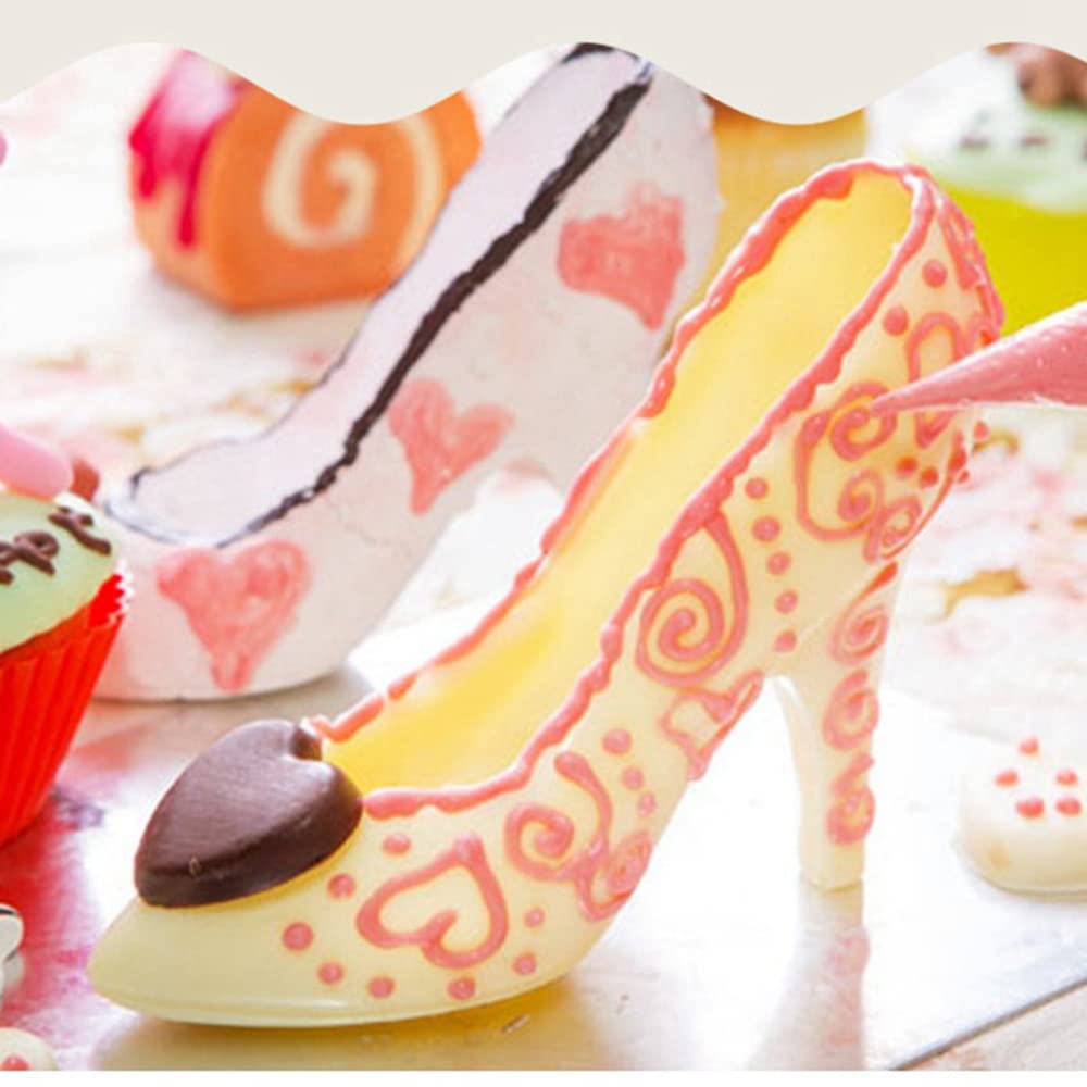 TUKE 3D Polycarbonate High Heel Shoe Chocolate Molds with Clips - DIY Crystal Jelly Candy Cake Decoration for Fondant, Desserts, Baking & Pastry - Perfect for Birthday Parties, Wedding Cakes & Holiday Treats (4.52 x 3.2 x 1.4 Inch)