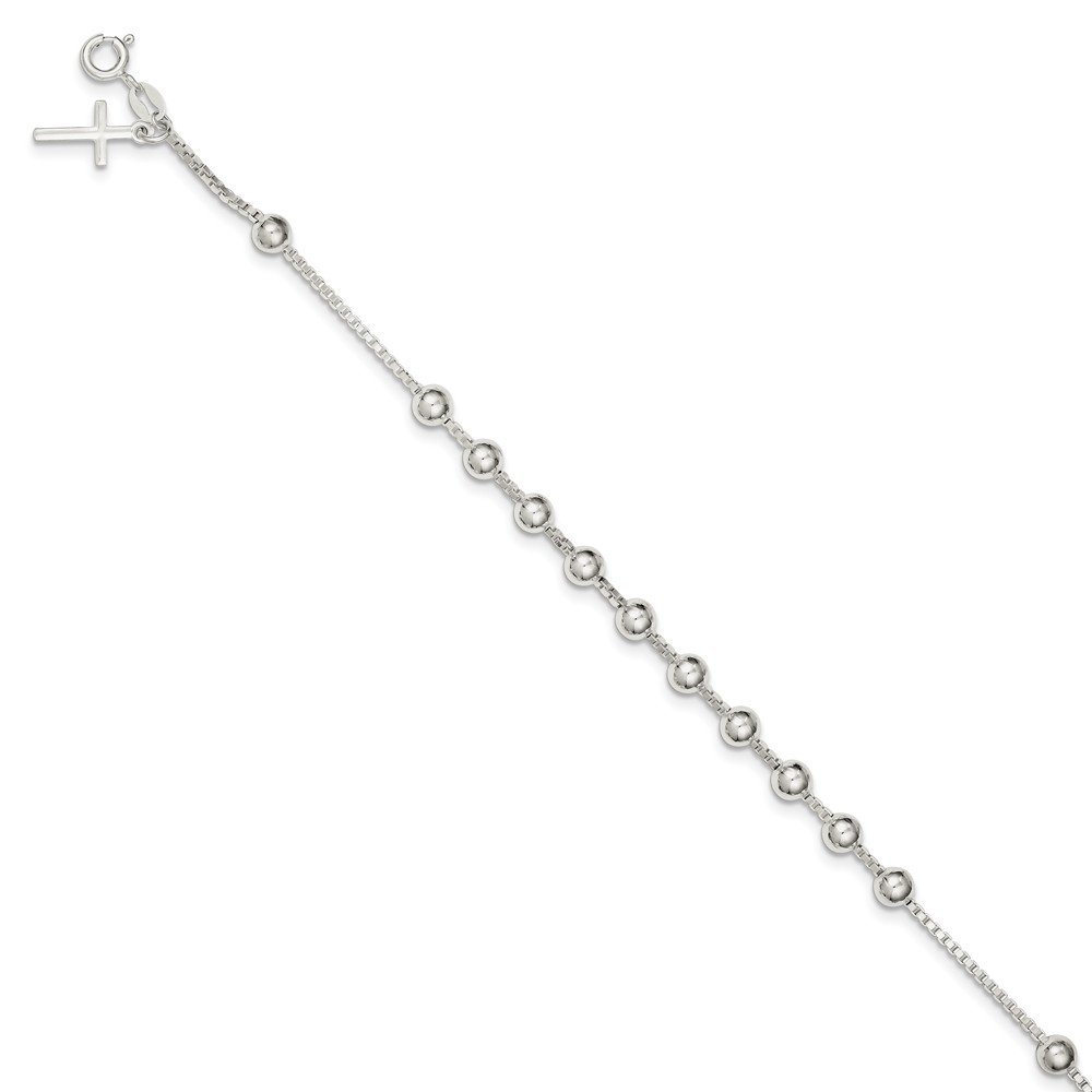 925 Sterling Silver Cross Bead Charm Bracelet for Women - 7.25 Inch Adjustable Length, 9mm Width - Perfect for Everyday Wear, Gifts & Religious Occasions