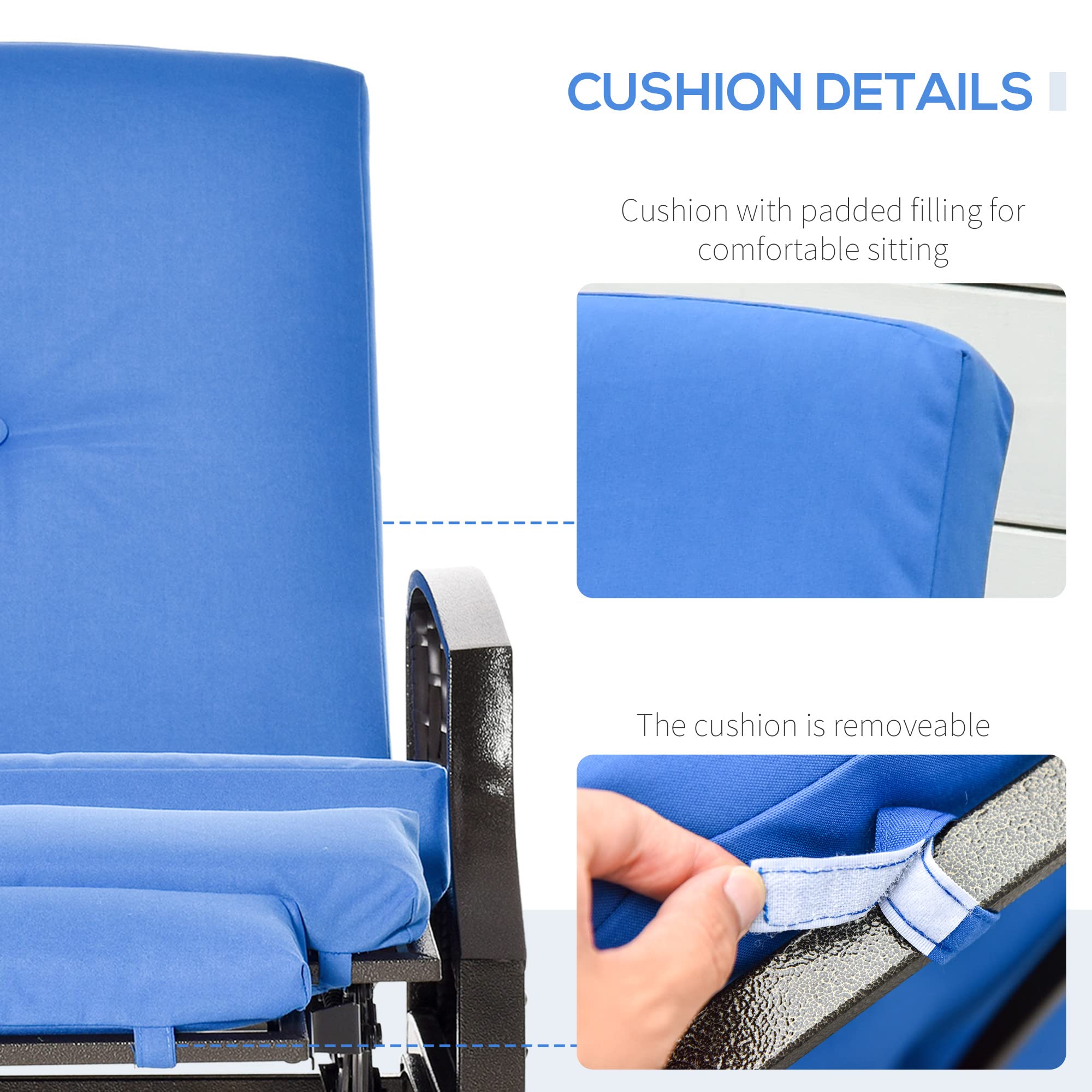 Outsunny Outdoor Recliner Chair - Adjustable Patio Lounge Chair with Comfortable Cushions, Footrest & Armrests - PE Wicker Furniture for Balcony, Porch, Backyard - Perfect for Relaxing, Sunbathing & Outdoor Lounging (Blue)