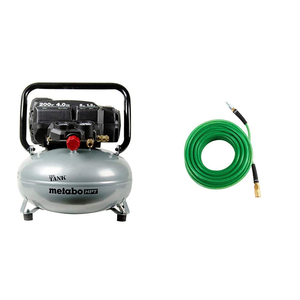 Metabo HPT EC914SM THE TANK 6 Gallon High Capacity Pancake Air Compressor with 25ft Air Hose - Portable for Home DIY, Construction, Nail Guns & Inflating Tires