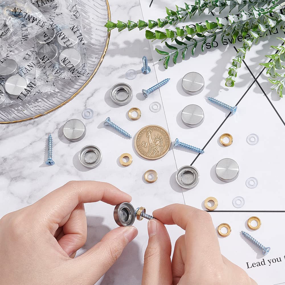 DICOSMETIC 32-Pack Stainless Steel Mirror Screws with Decorative Gold Caps - Wall Mounted Fasteners for Decorative Mirrors, Advertising Displays & Home Décor Hardware