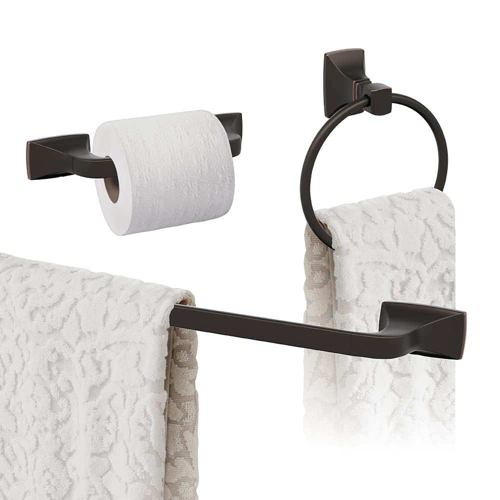 Amerock Oil Rubbed Bronze 24 Inch Towel Bar Set - 3 Piece Bathroom Accessories for Modern Homes | Highland Ridge Collection | Perfect for Bathrooms, Spas & Luxury Hotels (610mm)