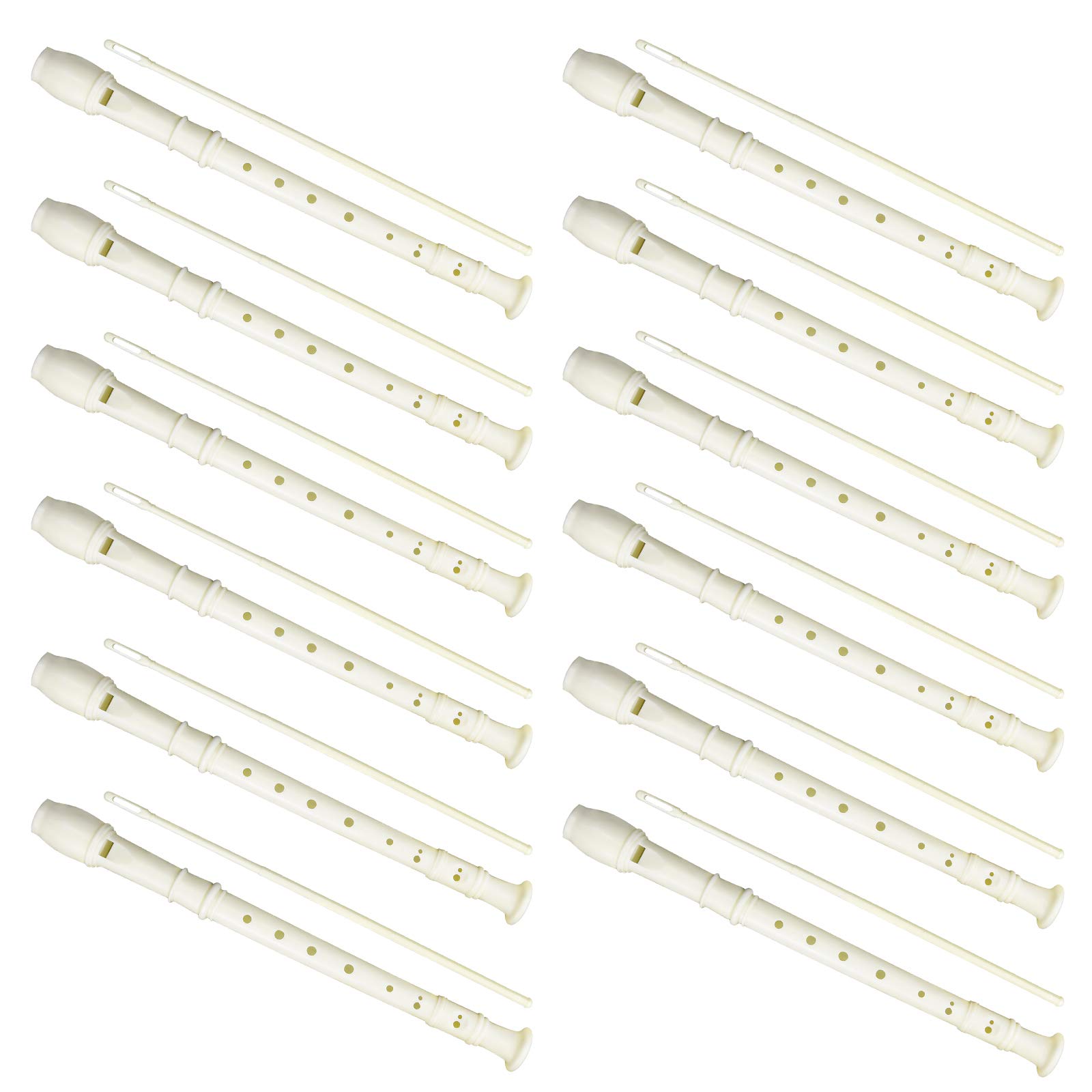 12 Pack German Style 8 Hole Soprano Recorders - White Plastic Descant Flute with Cleaning Rod | Perfect for Beginners, School Music Class, Graduation Gifts & Back to School Supplies | Classroom, Band Practice & Home Learning Instrument