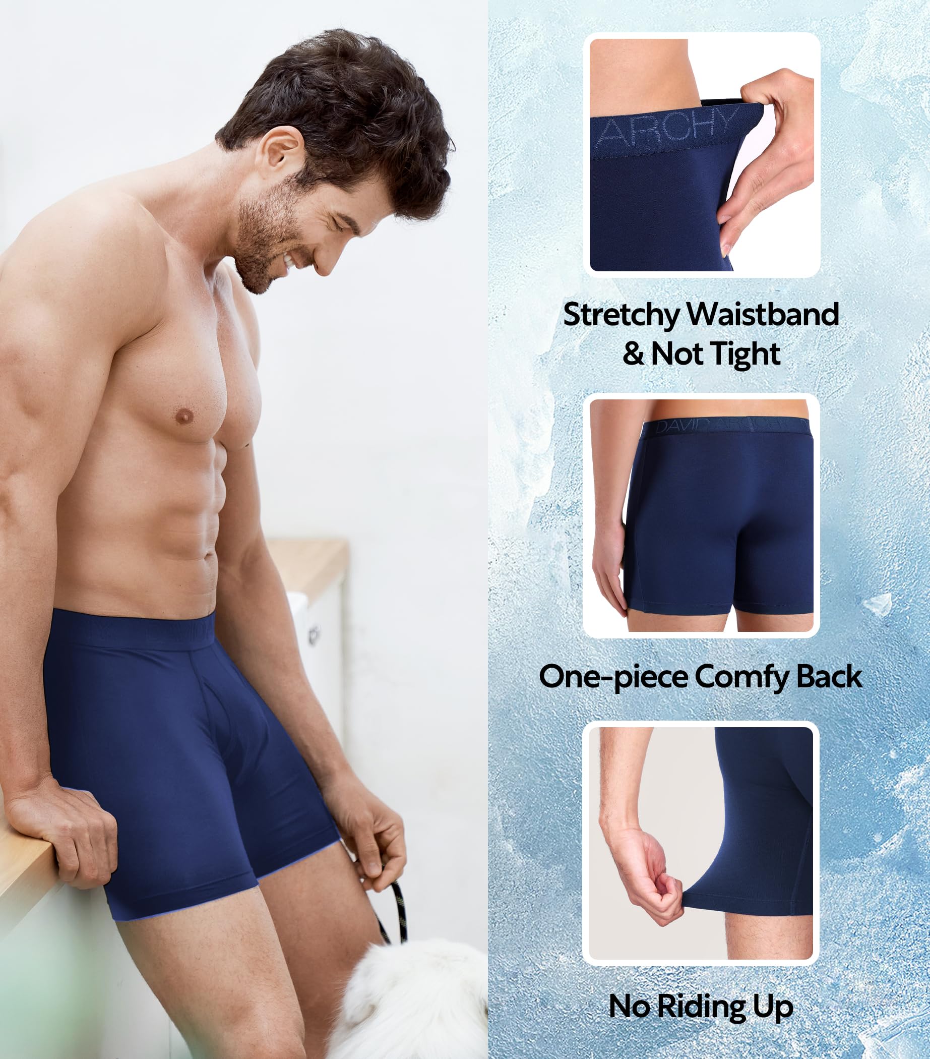 DAVID ARCHY Men's Boxer Briefs - 3 Pack Breathable Soft Moisture-Wicking Underwear with Fly Opening | Comfortable Daily Wear, Workout & Sleep Underwear for Men