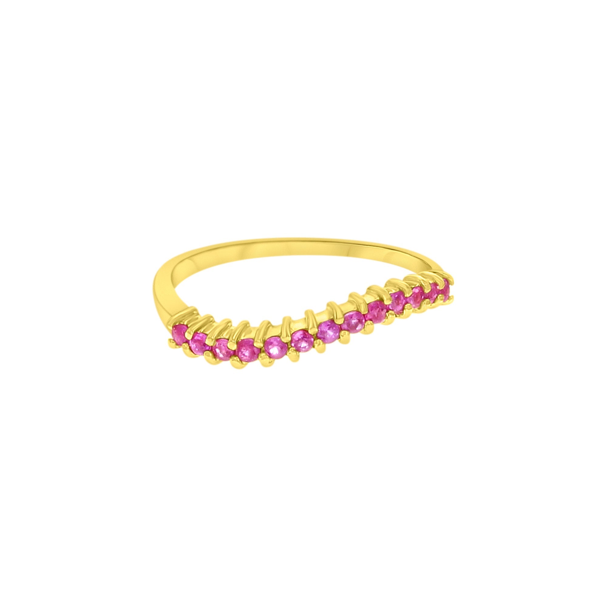 10K Yellow Gold Curved Ruby & Sapphire Stackable Ring - Elegant Layered Jewelry for Weddings, Anniversaries & Special Occasions