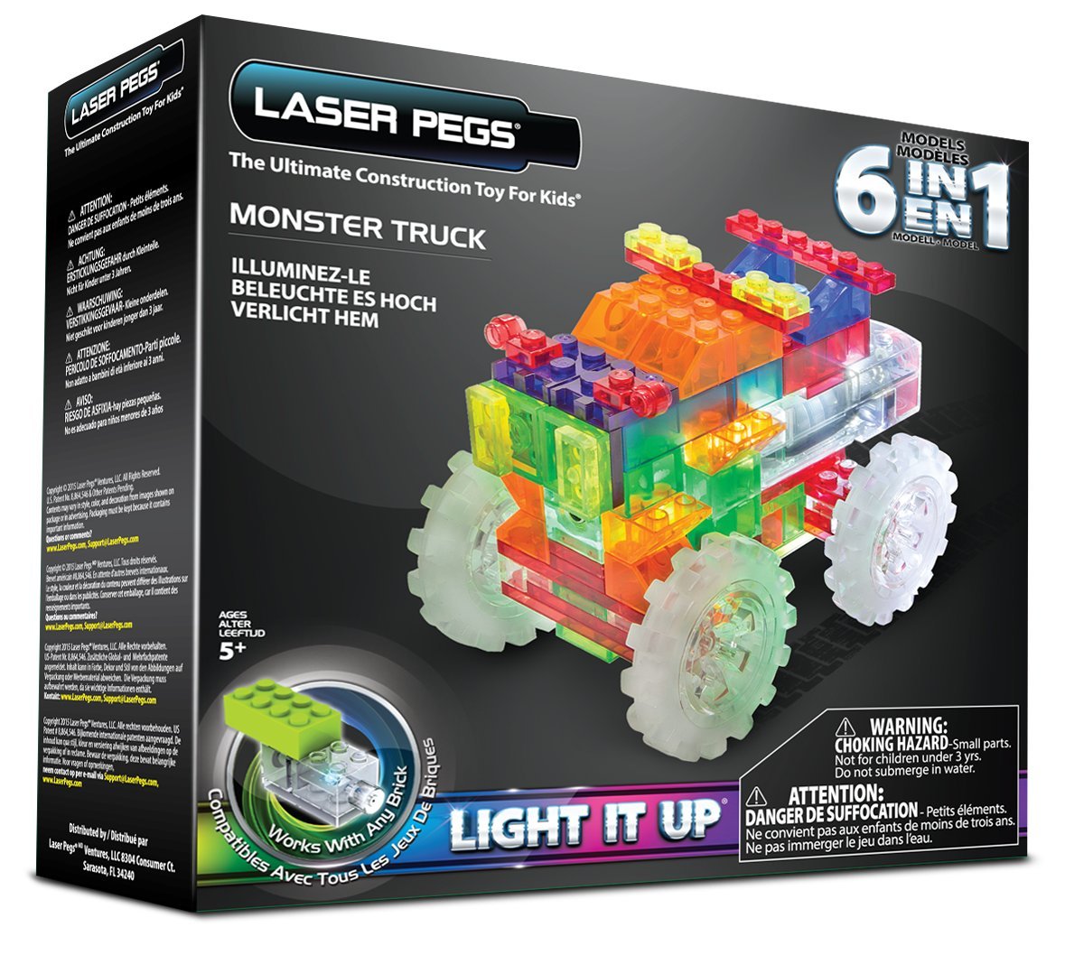 Laser Pegs 6-in-1 Monster Truck Building Set STEM Toy for Kids - Creative Construction Blocks with Light Up Bricks - Perfect for Birthday Gifts & Educational Play