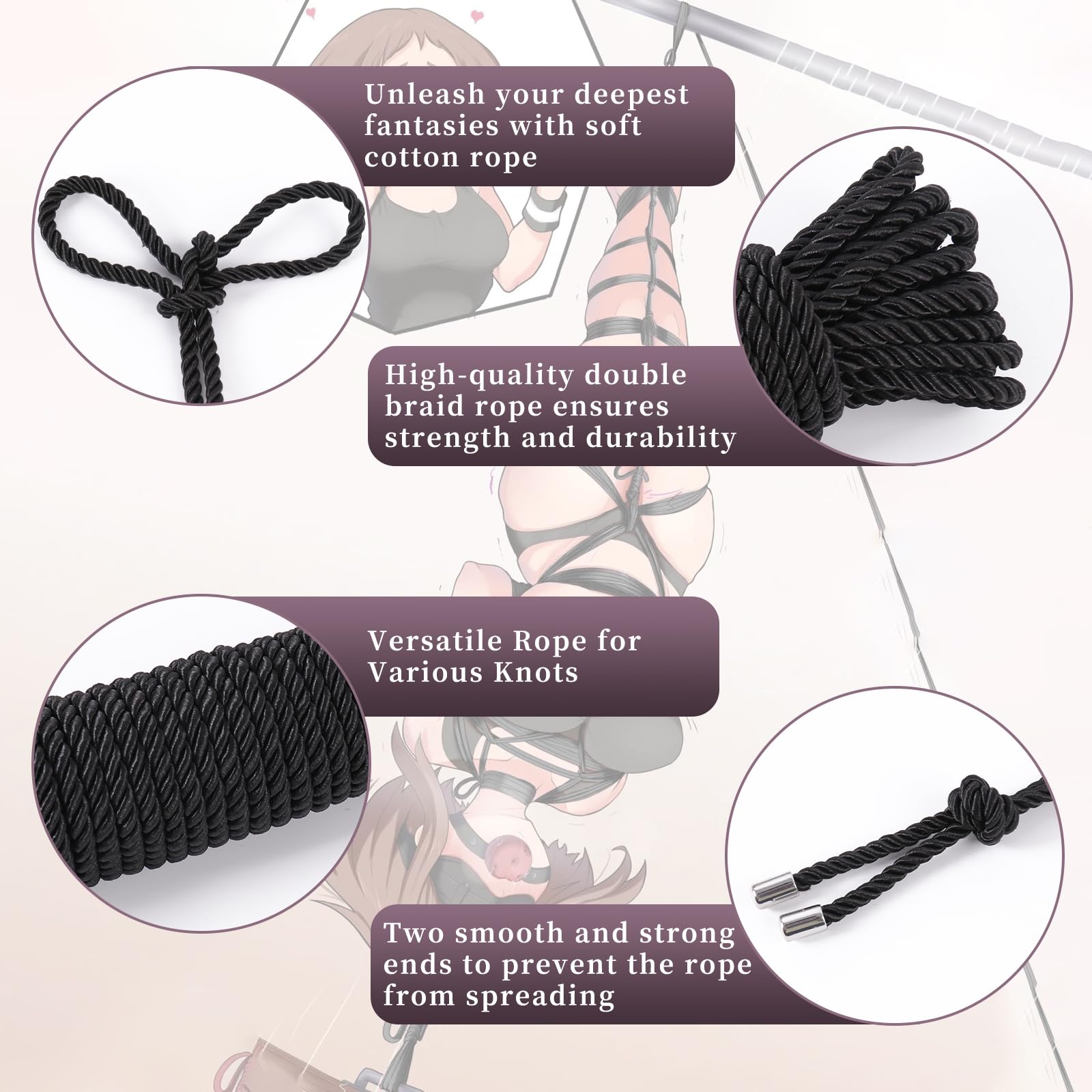 BDSM Shibari Bondage Rope Kit - 32 Feet 8MM Soft Cotton Restraint Set for Couples & Beginners (3 Pack) | Sensual Bondage, Fetish Play, Spice Up Your Intimate Moments