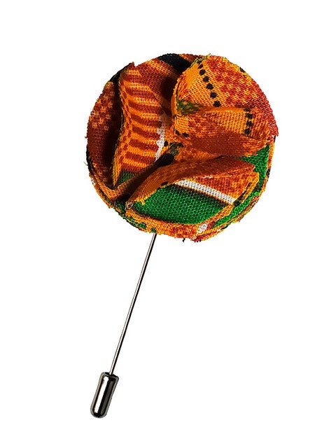 Kente African Print Lapel Pin DP3227LP - Authentic African Style Brooch for Suits, Jackets & Bags - Perfect for Cultural Events, Weddings & Office Wear