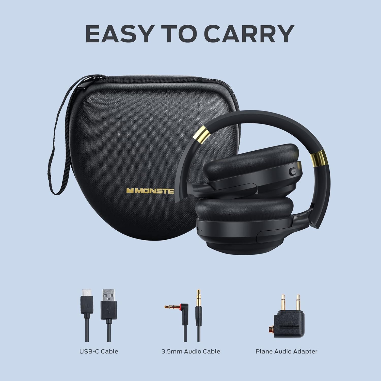 Monster Persona Wireless Bluetooth Over-Ear Headphones with Active Noise Cancelling, Hi-Fi Audio & Deep Bass, 30H Playtime, Quick Charge, Memory Foam Ear Cups - Perfect for Travel, Home Office, Commuting & Gaming
