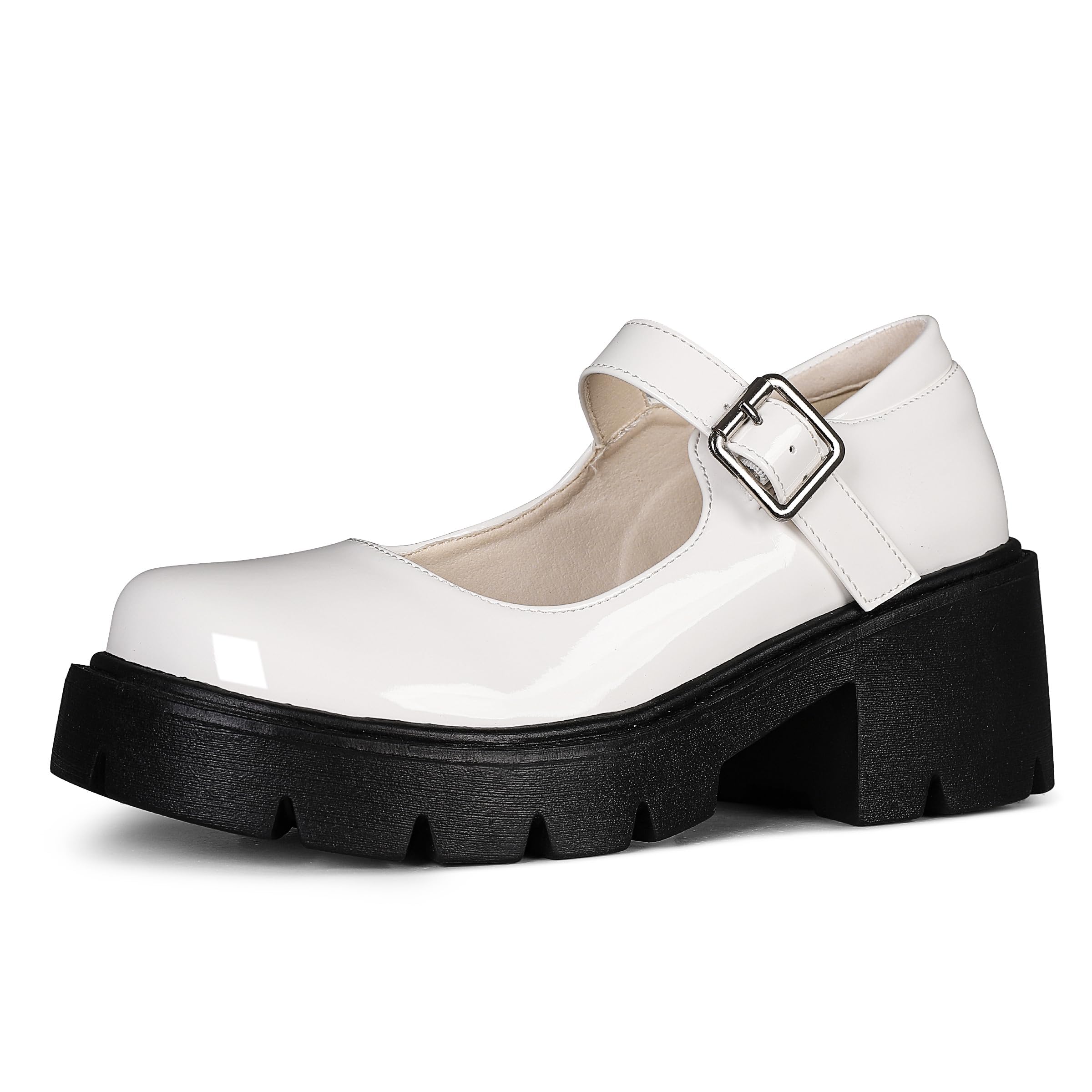 AOSPHIRAYLIAN Women's Mary Jane Shoes - Round Toe Platform Pumps with Ankle Strap & Chunky Heel (Pink) - Comfortable Dress Shoes for Work, Uniform, Office & Formal Occasions