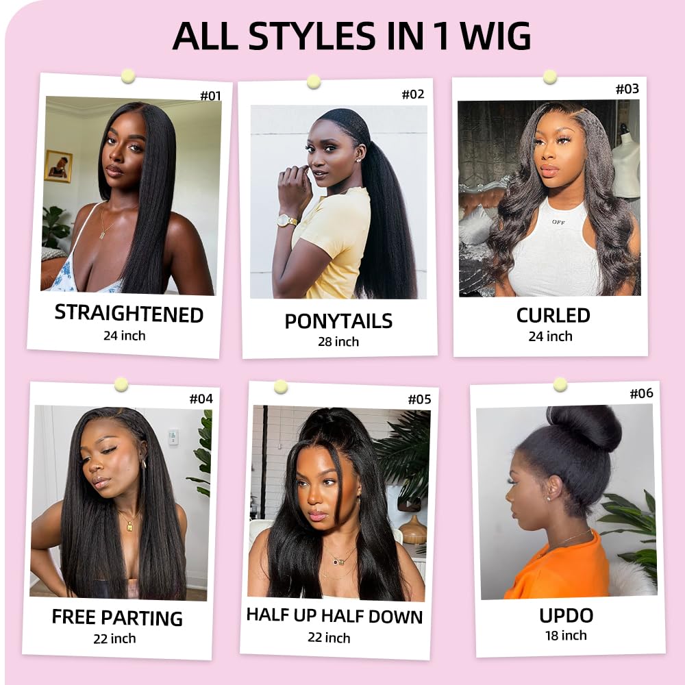 360 Lace Front Wigs Human Hair - 16 Inch Kinky Straight 360 Frontal Wigs for Black Women | 180% Density Yaki Straight Full Lace Wig with Baby Hair | Natural Color | Perfect for Daily Wear, Parties & Special Occasions