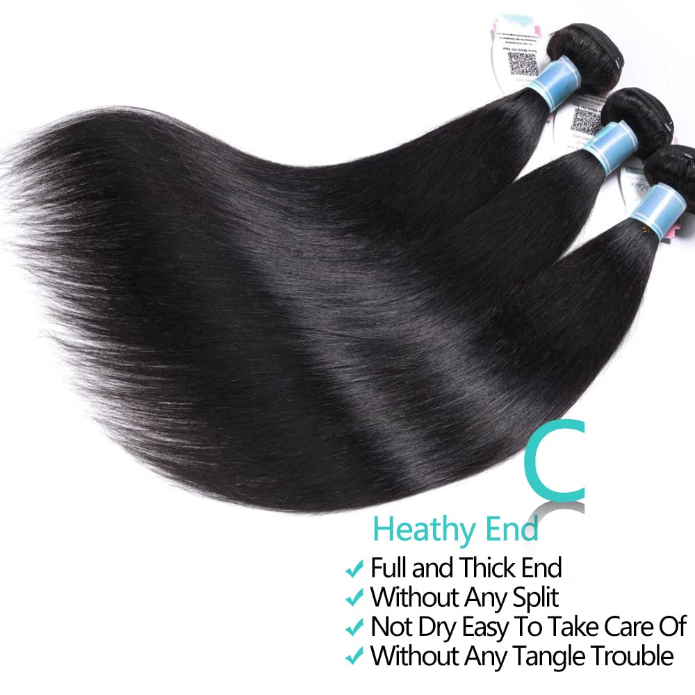 10A Peruvian Human Hair Bundles 20 20 22 Inch - 100% Unprocessed Virgin Remy Hair Weave - 3 Bundles Natural Black Straight Hair for Sew-In, Braiding & Extensions - Perfect for Daily Wear, Parties & Special Occasions