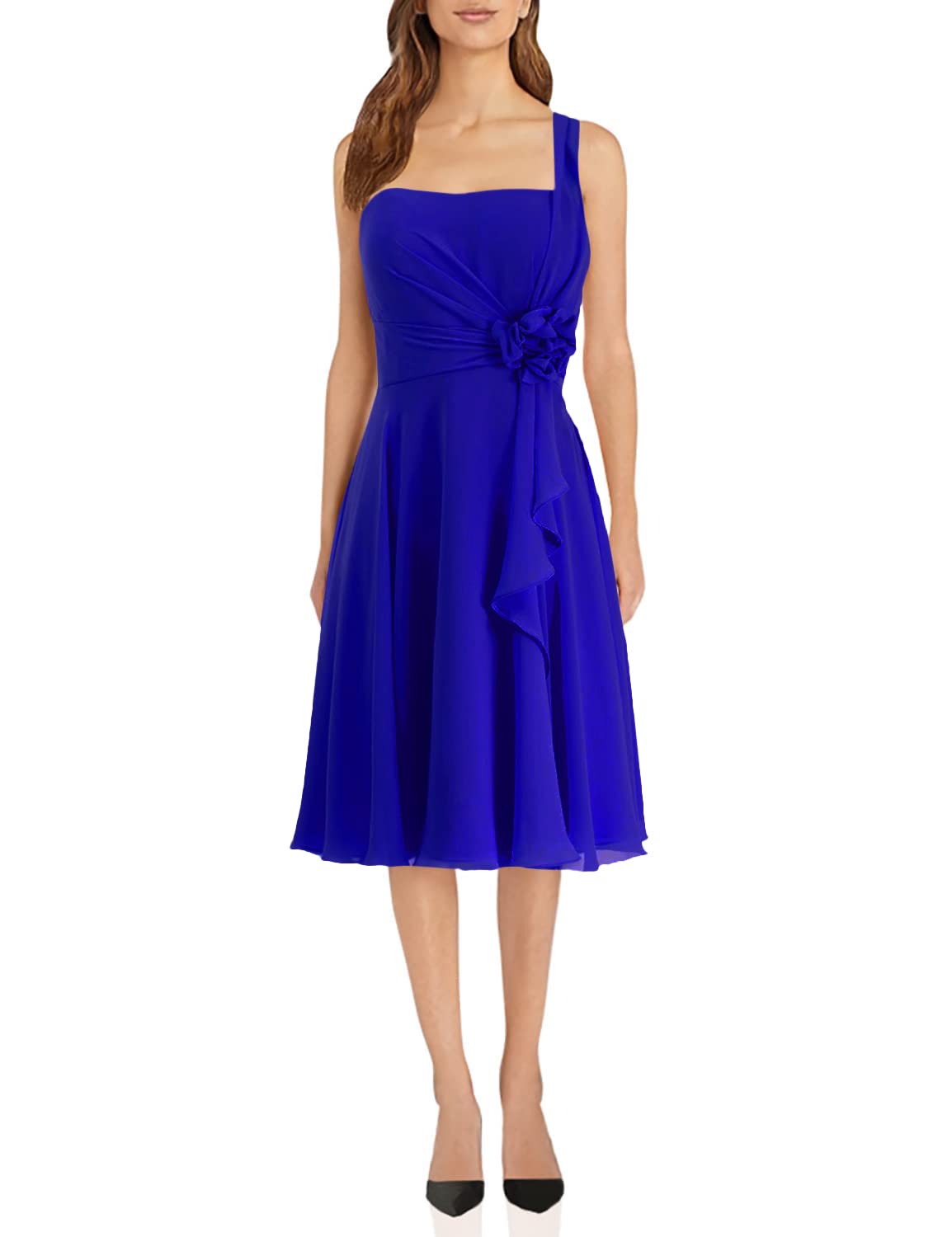 JAEDEN Short Chiffon One Shoulder Bridesmaid Dress - Elegant Prom Party Dress for Women - Perfect for Weddings, Cocktail Parties & Special Occasions