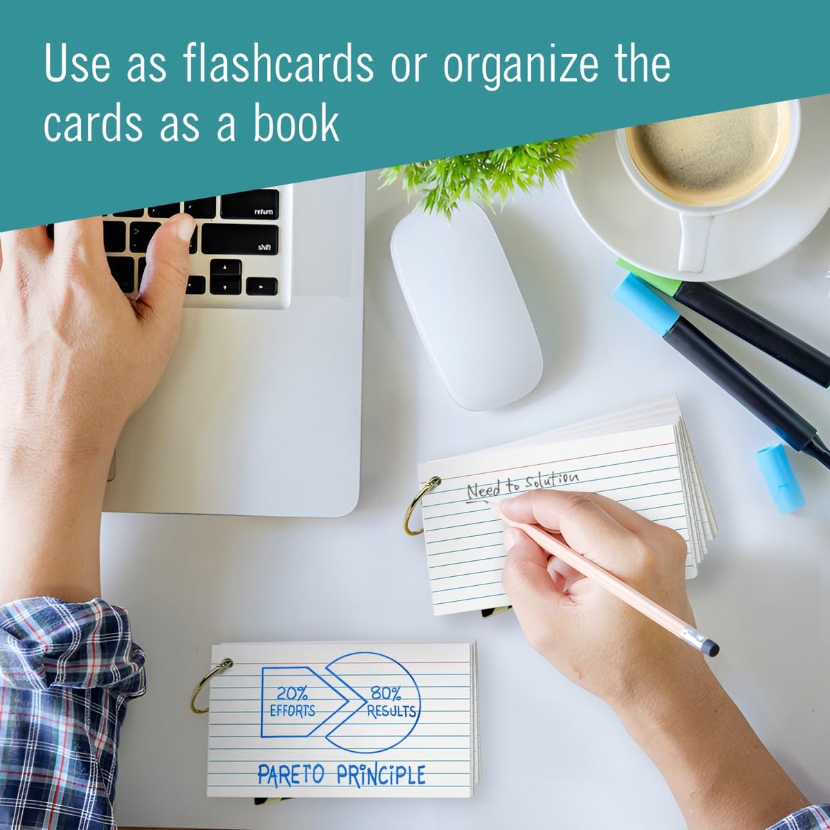 3x5 Ruled Index Cards - 500 Pack Study Flash Cards, Office & School Note Cards for Studying, Presentations, and Organization | Perfect for Students, Teachers, and Professionals