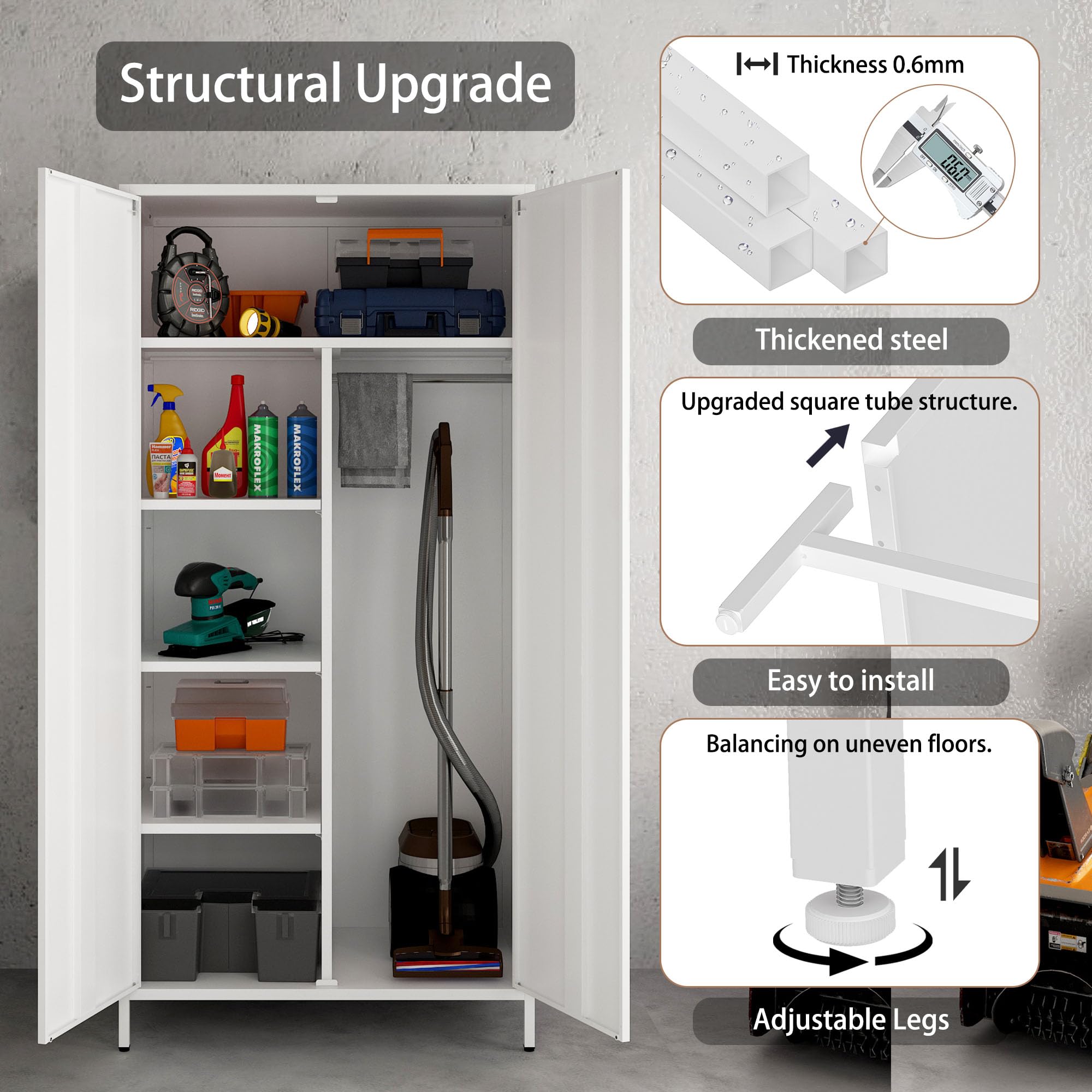 MIOCASA White Metal Armoire Wardrobe Closet - 2 Door Steel Storage Cabinet with 4 Shelves for Bedroom, Living Room & Office Organization - Perfect for Clothes, Shoes & Home Storage Solutions