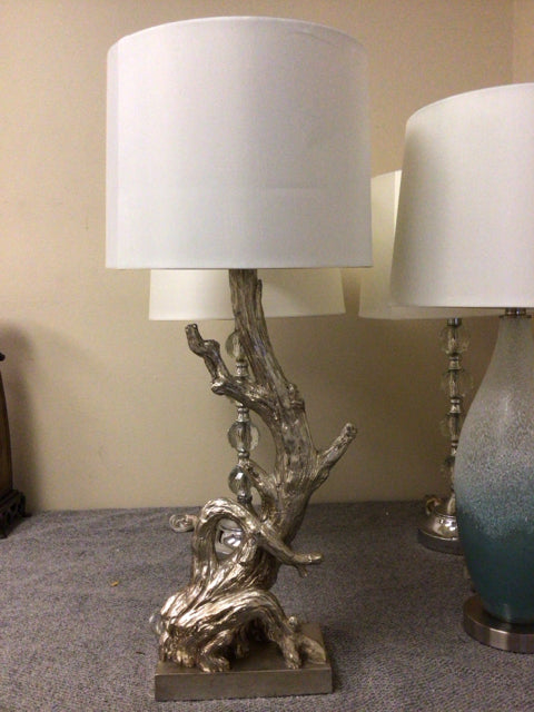 Elegant Silver Tree Table Lamp with Fabric Shade - Modern Home & Office Lighting for Bedroom, Living Room, and Study Desk
