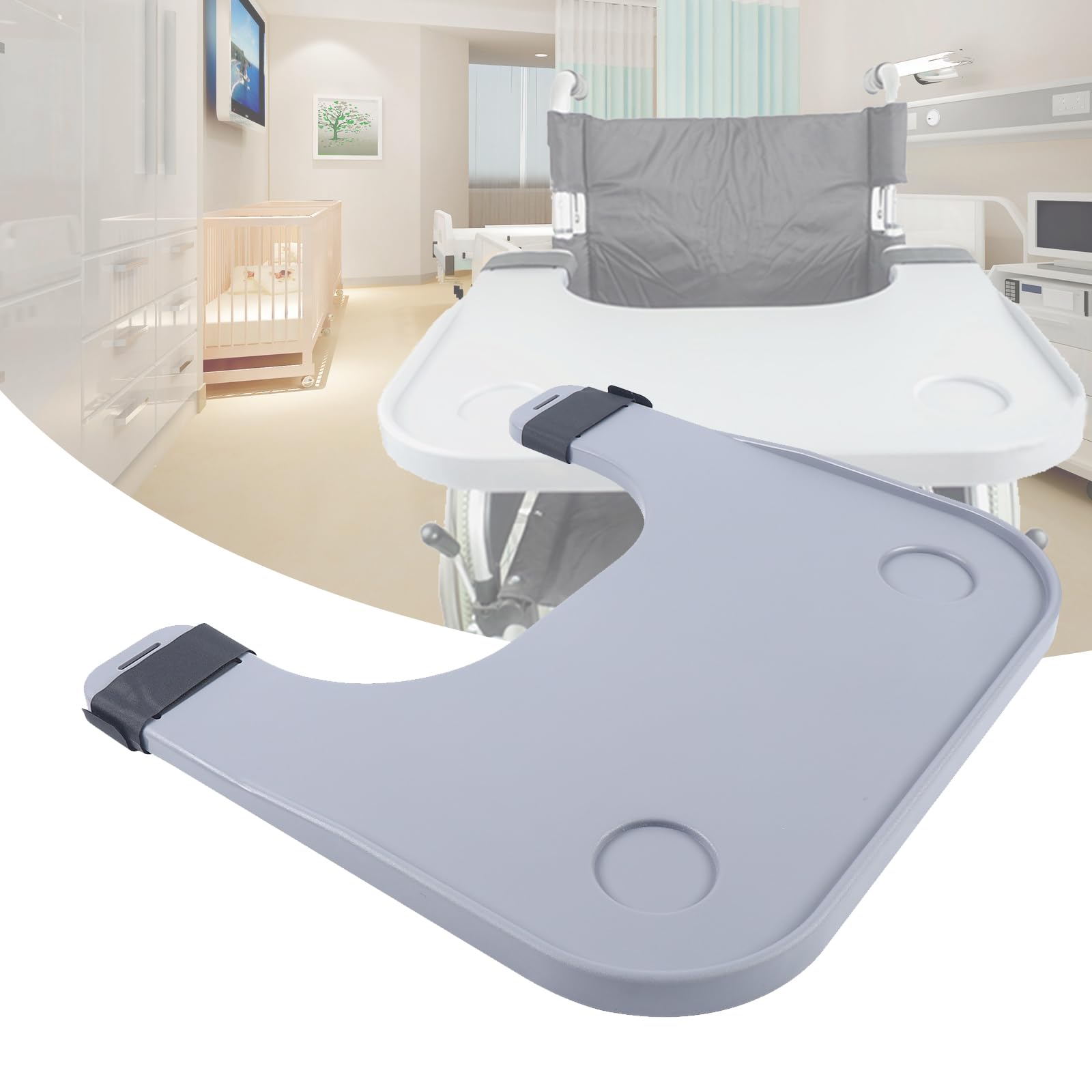 Adjustable Wheelchair Tray Table for Adults & Seniors - Removable ABS Plastic Wheelchair Table with 2 Cup Holders, Portable Eating & Reading Tray - Ideal for Dining, Working, Studying & Daily Activities (Gray)