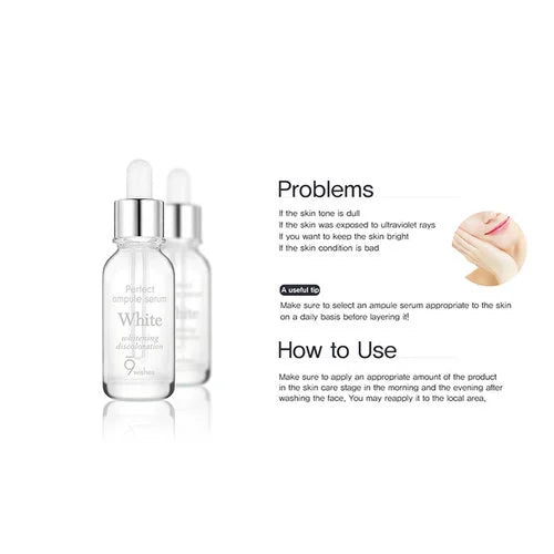 9wishes Miracle White Ampoule Serum 25ml - Brightening & Hydrating Facial Treatment for Glowing Skin | Perfect for Daily Skincare Routine & Nighttime Regimen