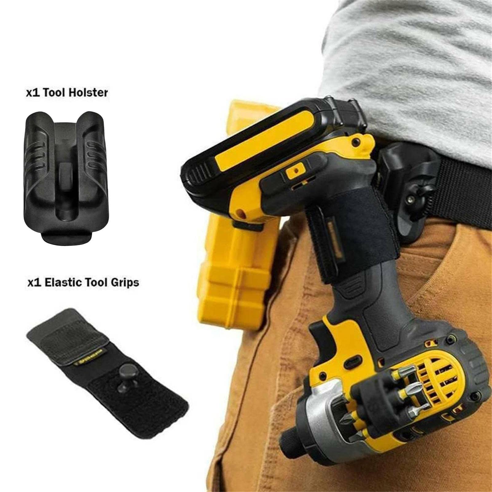 Anloximt 2-Piece Drill Holster & Hammer Holder Set - Heavy Duty Belt Tool Holster for Drill Driver, Multitool & Pneumatic Tools - Perfect for Construction, DIY Projects & Professional Worksites