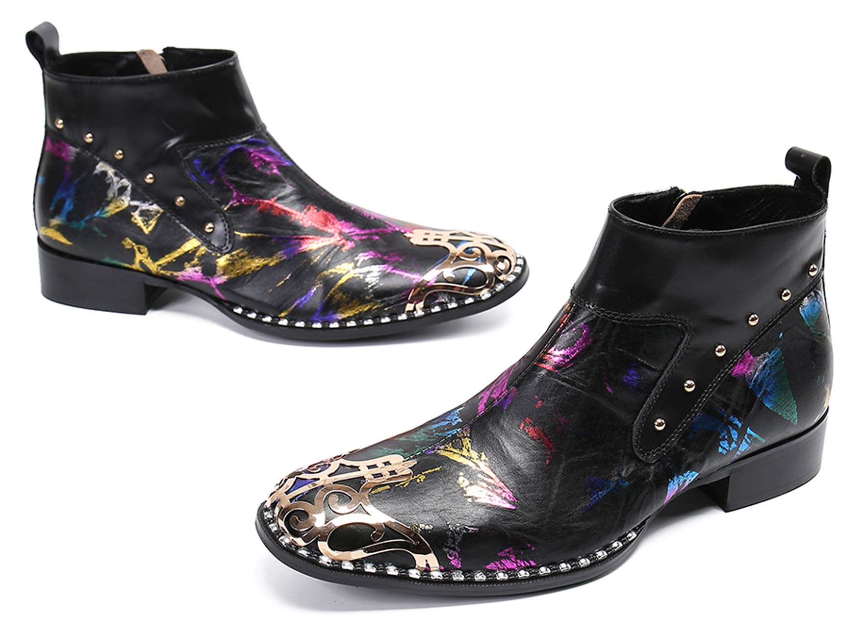 Santimon Men's Western Leather Chelsea Boots with Metal Toe & Zipper - Stylish Dress Boots for Casual & Formal Occasions