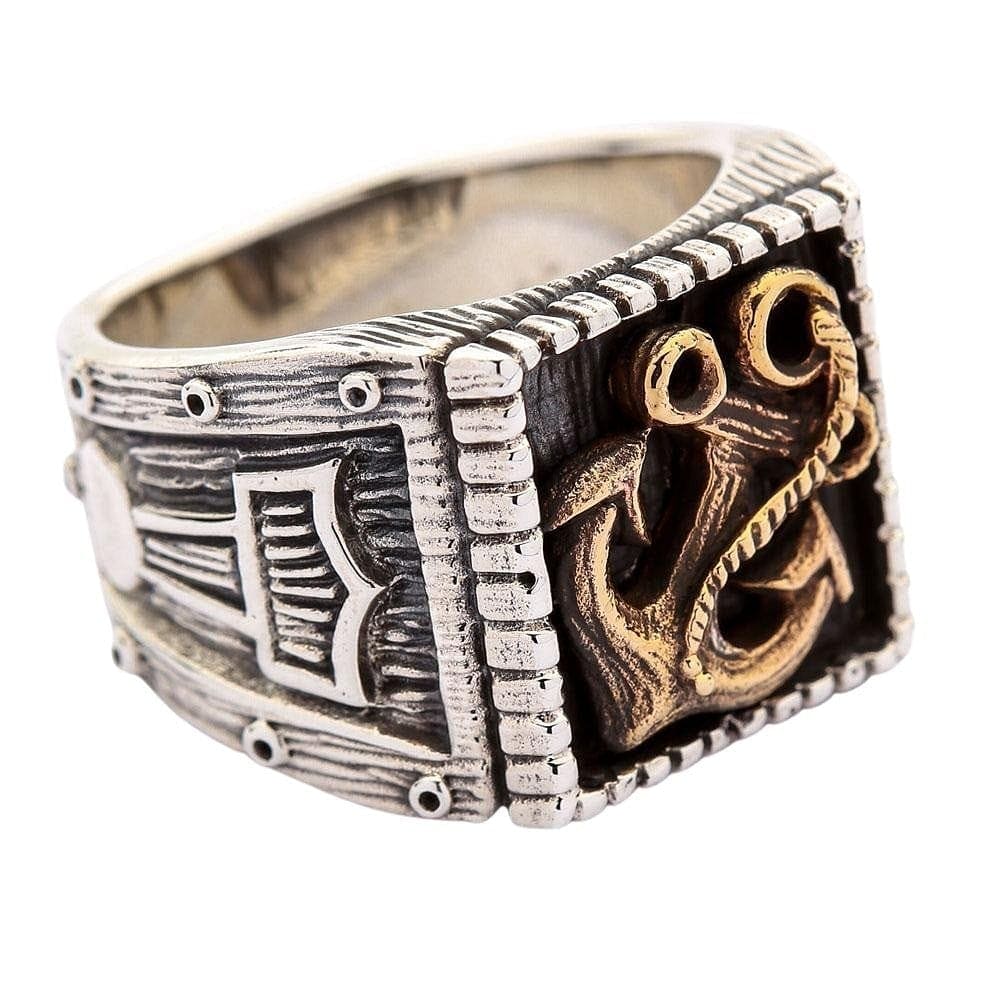 Viking Anchor Thors Hammer Sterling Silver Ring for Men - Norse Mythology Jewelry, Viking Warrior Accessory - Perfect for Costumes, Gifts & Everyday Wear