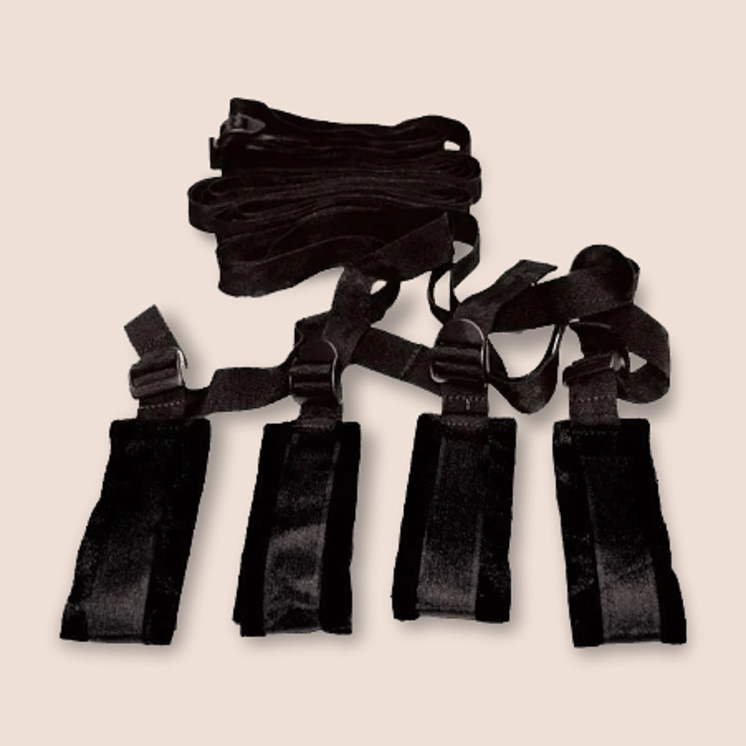 Sex & Mischief Bed Bondage Restraint Kit with Adjustable Cuffs - Premium BDSM Bondage Gear for Couples, Spice Up Your Bedroom, Perfect for Role Play & Sensual Exploration