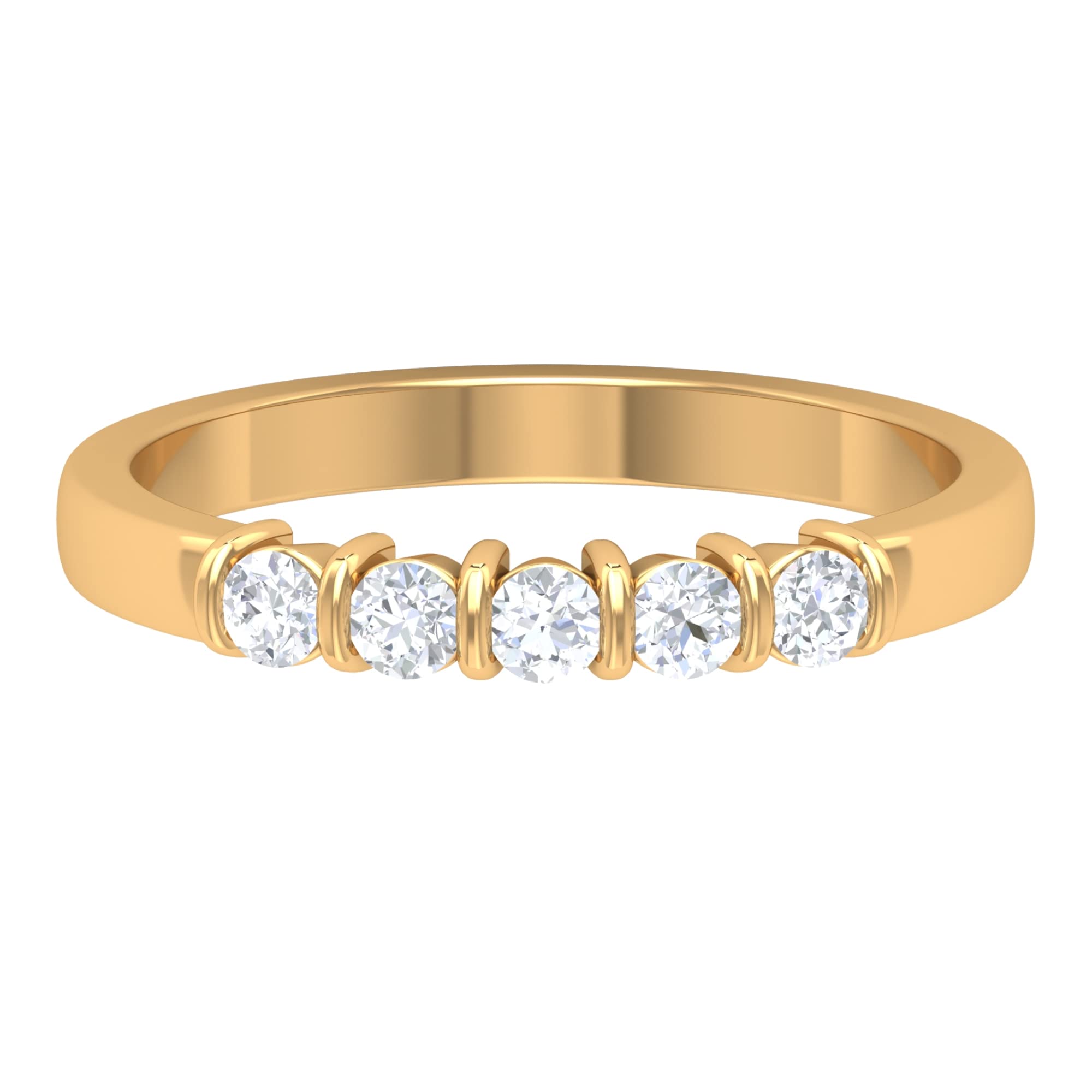 0.25 CT Diamond & 14K Solid Gold Five Stone Band Ring for Women | Elegant Bar Set Wedding, Anniversary & Engagement Jewelry Gift