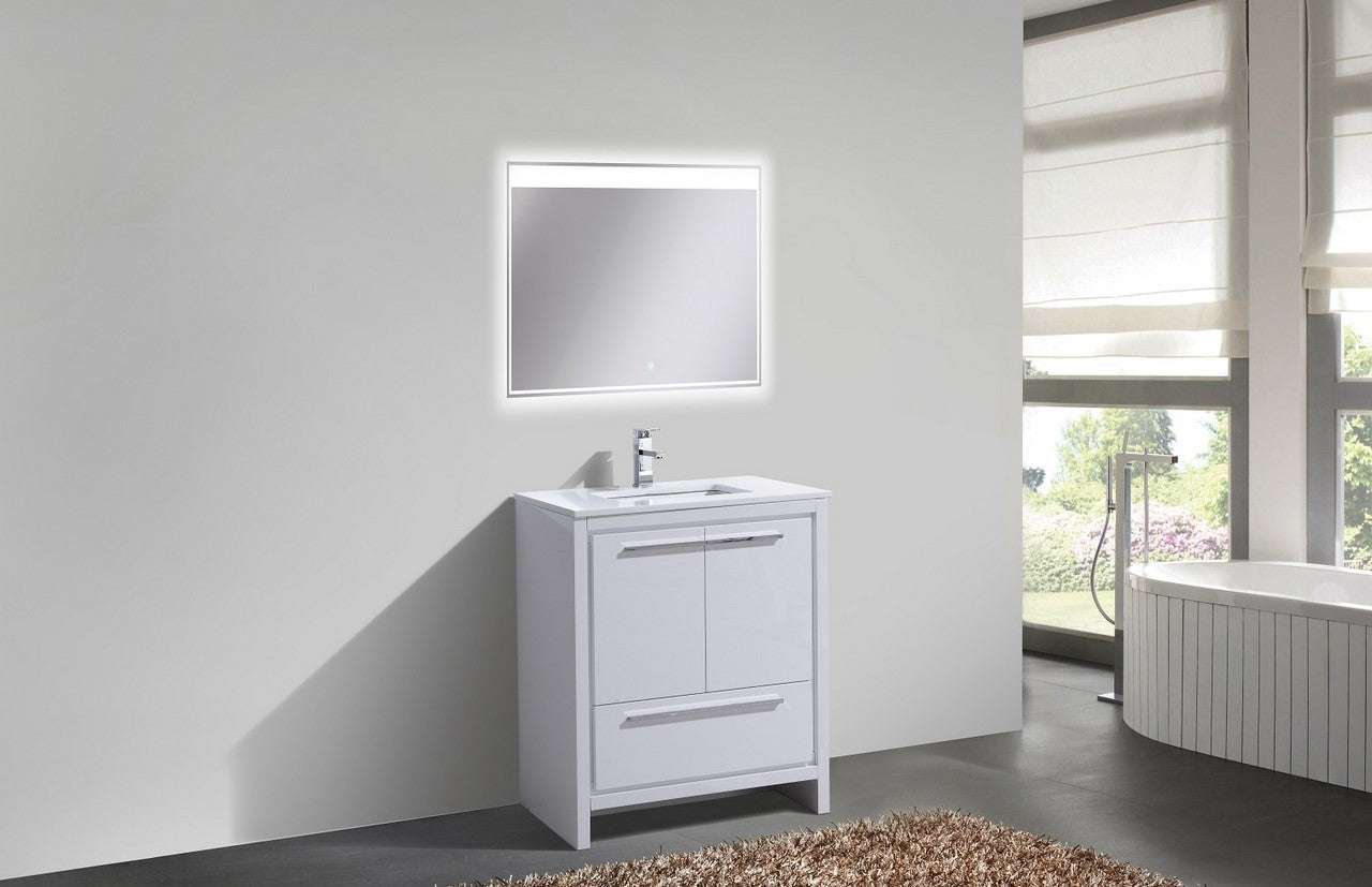 Modern Bathroom Vanity with Quartz Countertop - AD30 High Gloss White Floor Standing Cabinet for Bathroom Storage & Organization | Perfect for Master Bath, Guest Bath & Powder Room Remodeling