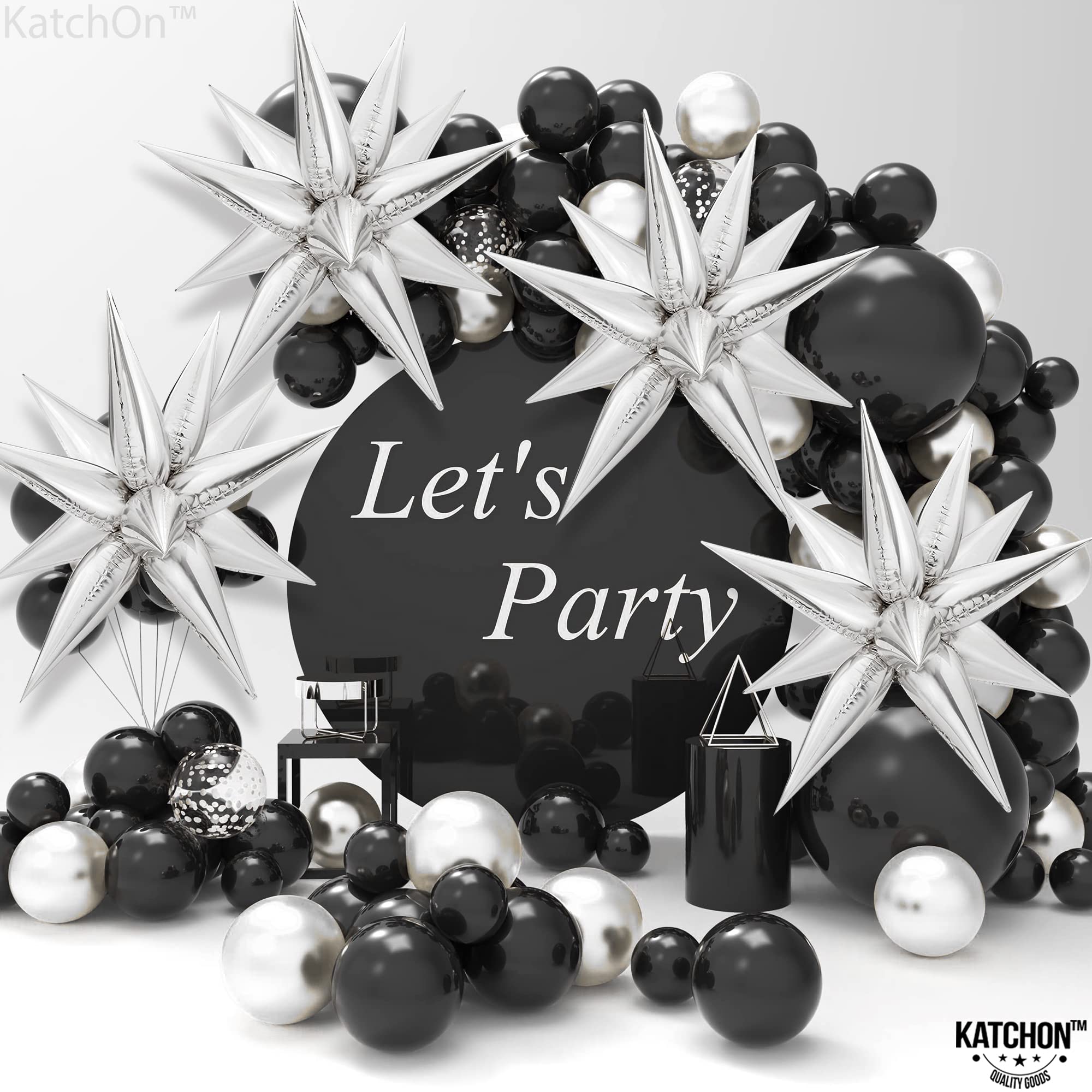 KatchOn 26 Inch Metallic Star Balloons - Pack of 50 Silver Foil Spikes for Graduation Party Decorations, Prom Decor, Class of 2025 Celebration - Perfect for Graduation Ceremonies, Prom Nights, Birthday Parties & Special Events