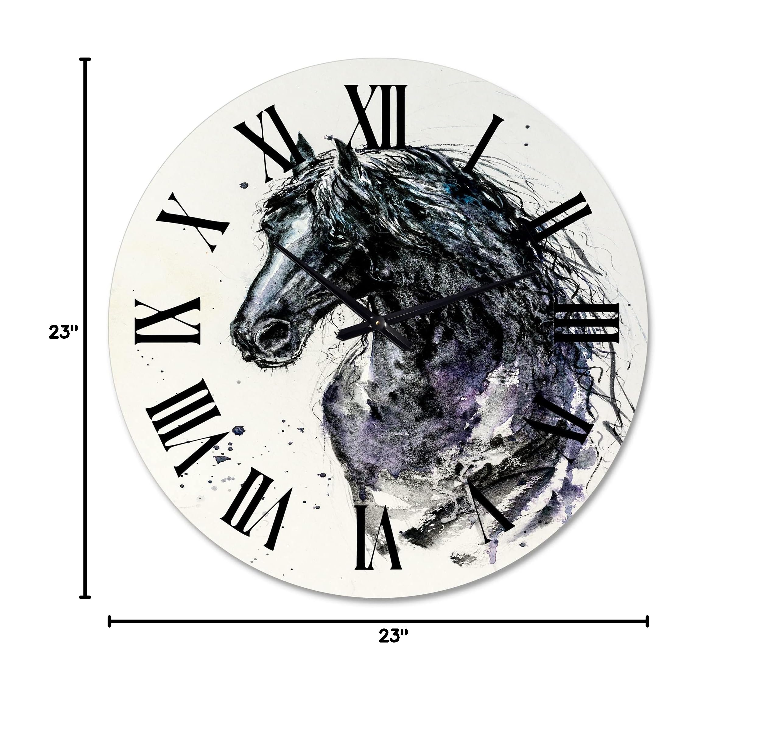 Farmhouse Wall Clock with Friesian Horse Portrait - Large Rustic Wall Clock for Home, Office & Living Room Decor - Perfect for Country, Western & Equestrian Style Spaces