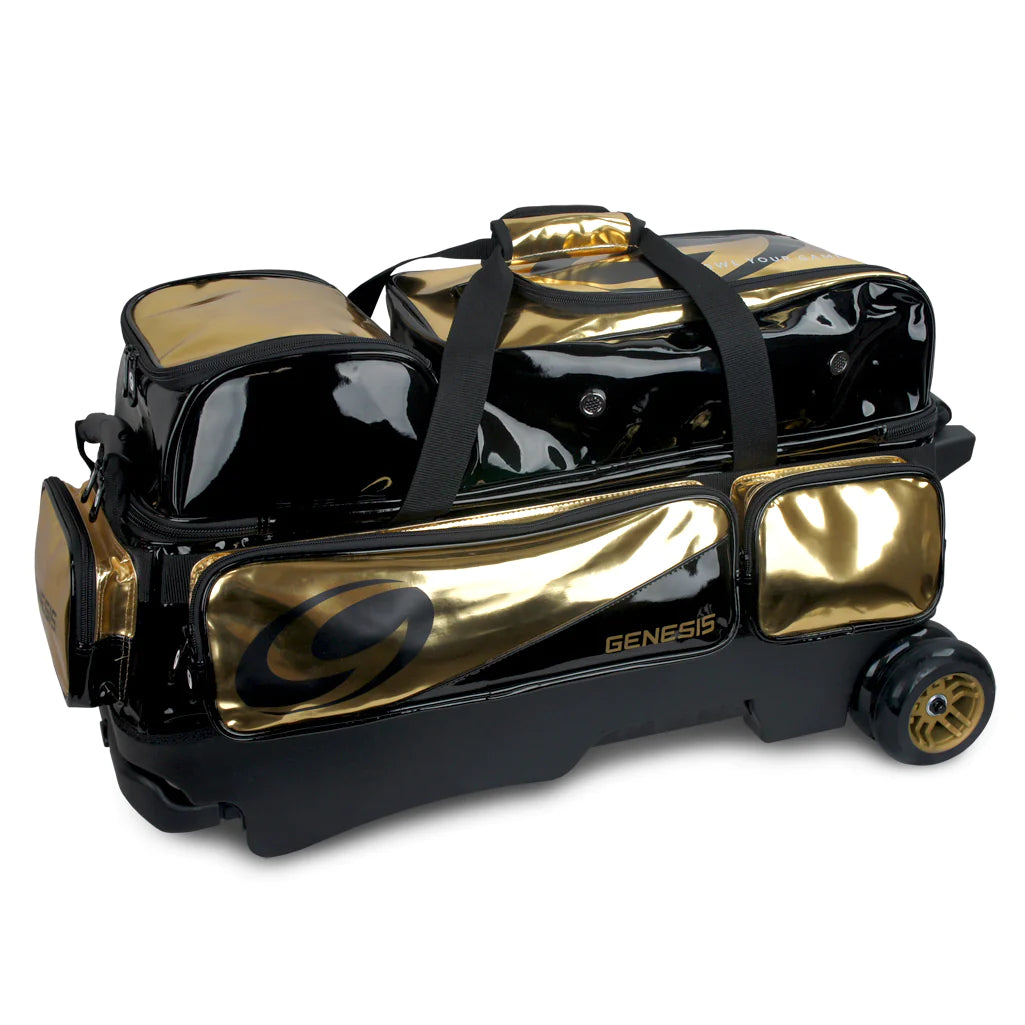 Genesis Dually 3 Ball Roller Bowling Bag - Black/Gold - Perfect for League Play, Tournaments & Practice Sessions