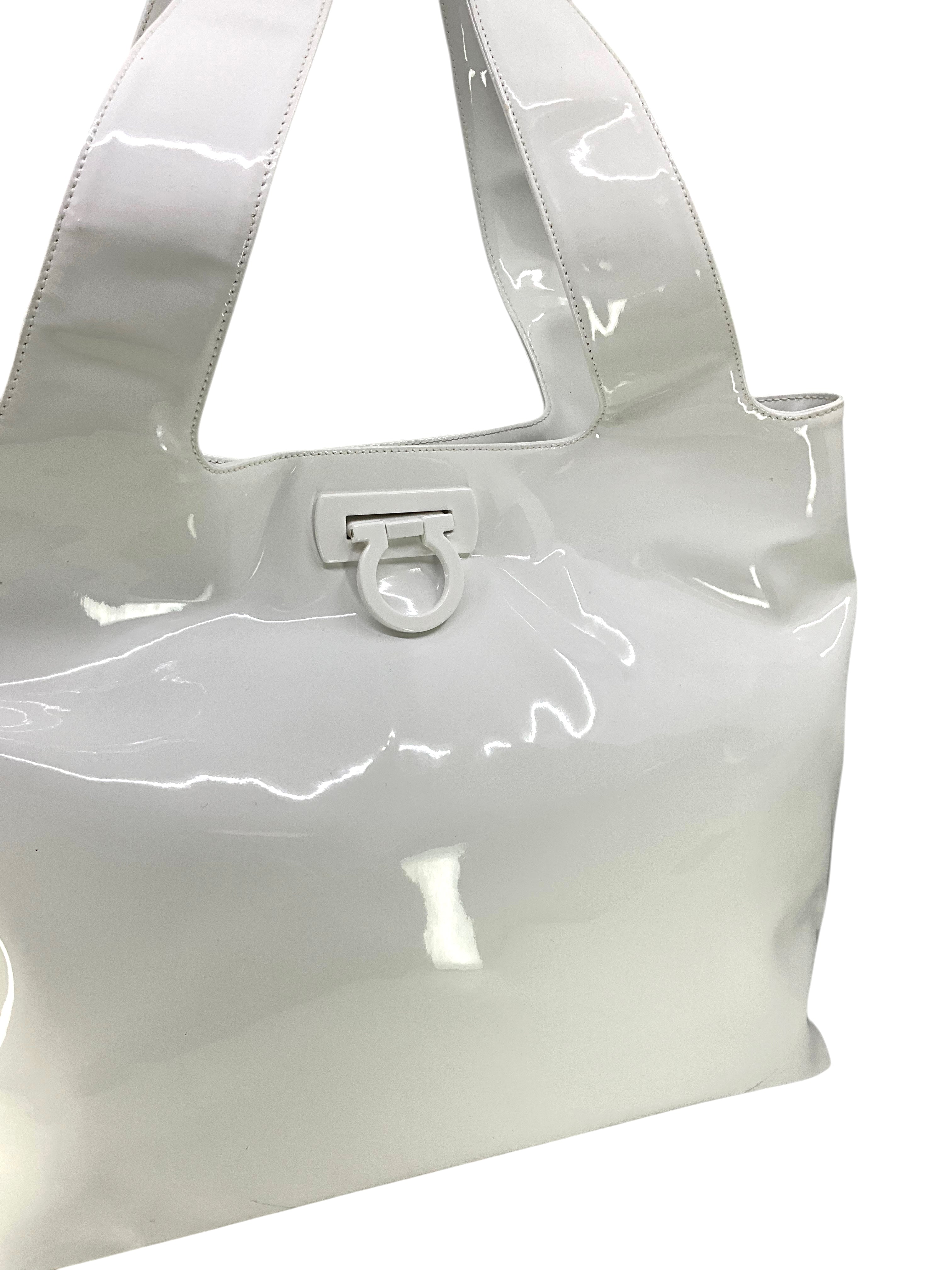 Salvatore Ferragamo Large Gancini Patent Leather Tote Bag for Women | Luxury Designer Handbag for Work, Travel & Everyday Use
