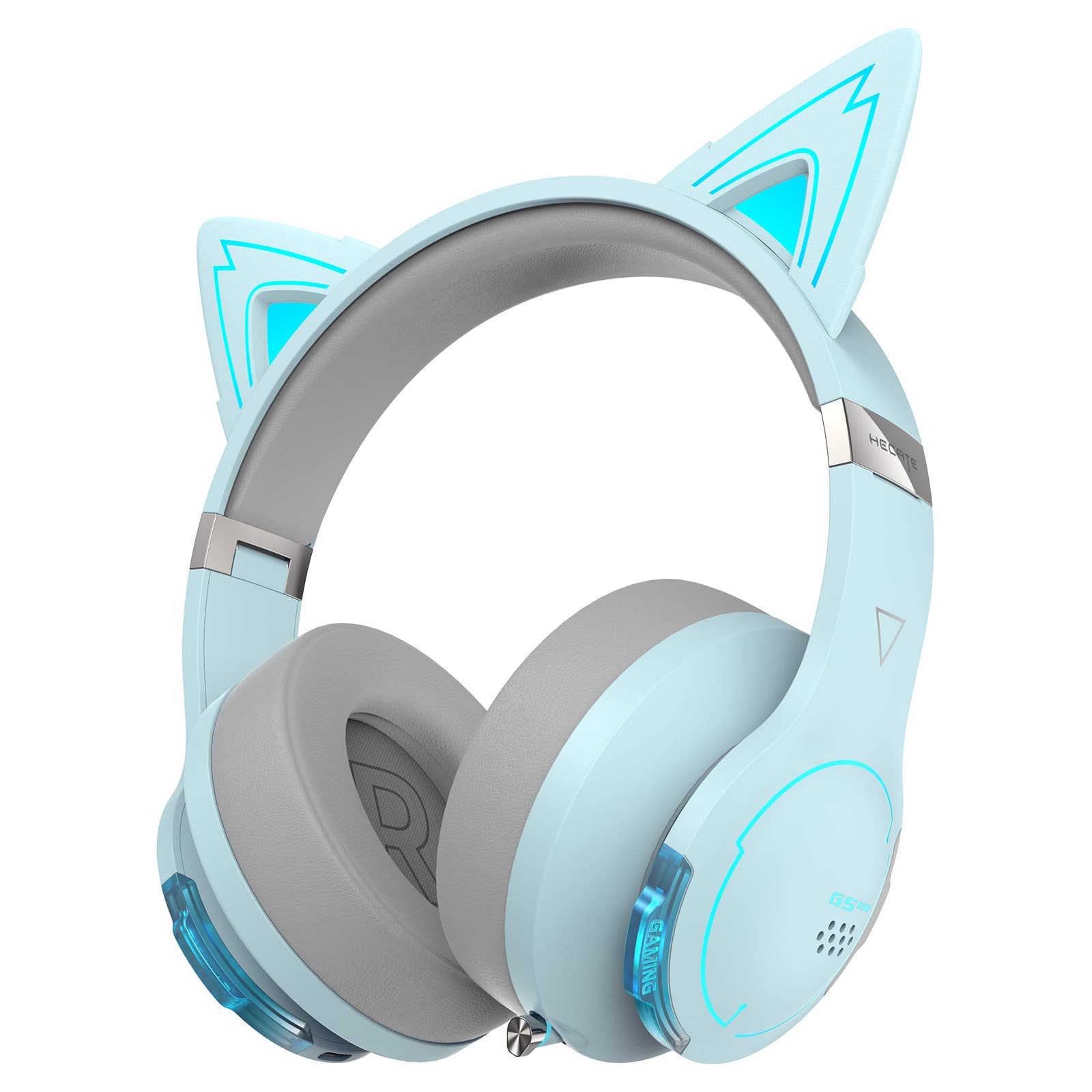 Edifier G5BT CAT Wireless Bluetooth Gaming Headset with Microphone - Over-Ear Detachable RGB Light Headphones for PC, PS5, PS4, Nintendo Switch (Sky Blue) - Perfect for Competitive Gaming & Late-Night Streaming Sessions
