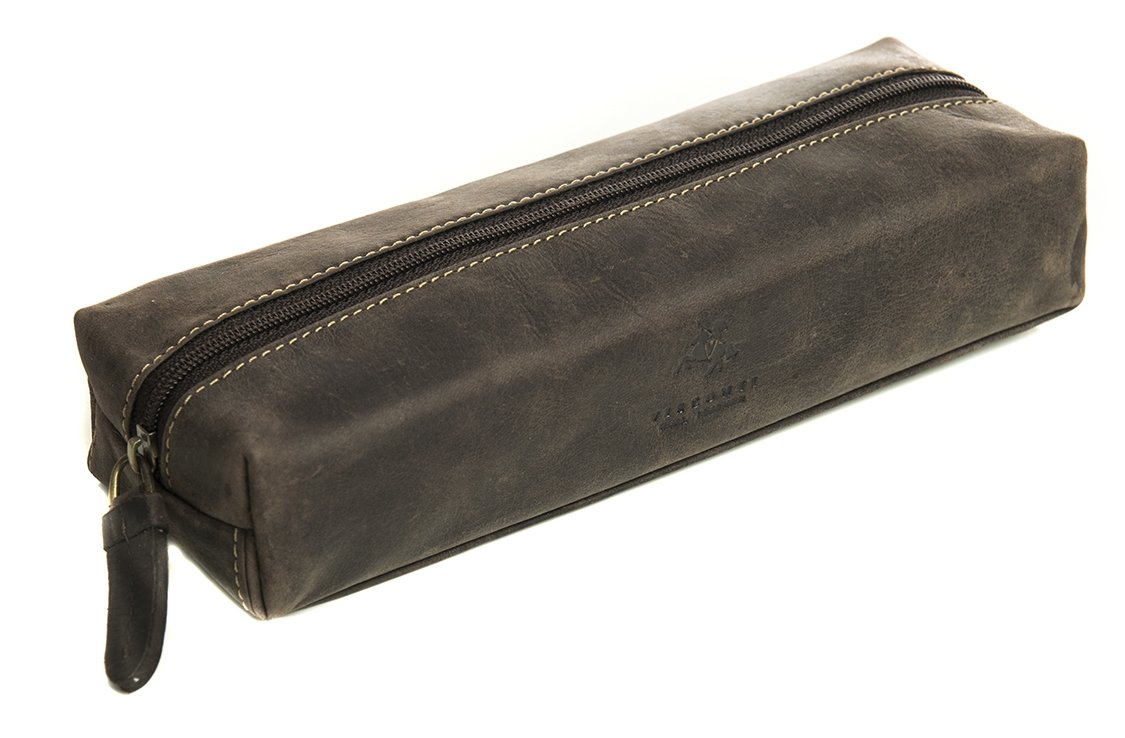Visconti 731 Hunter Distressed Leather Pencil Case - Small Travel Makeup Bag & Toiletry Organizer for Women | Perfect for School, Office & Travel Accessories