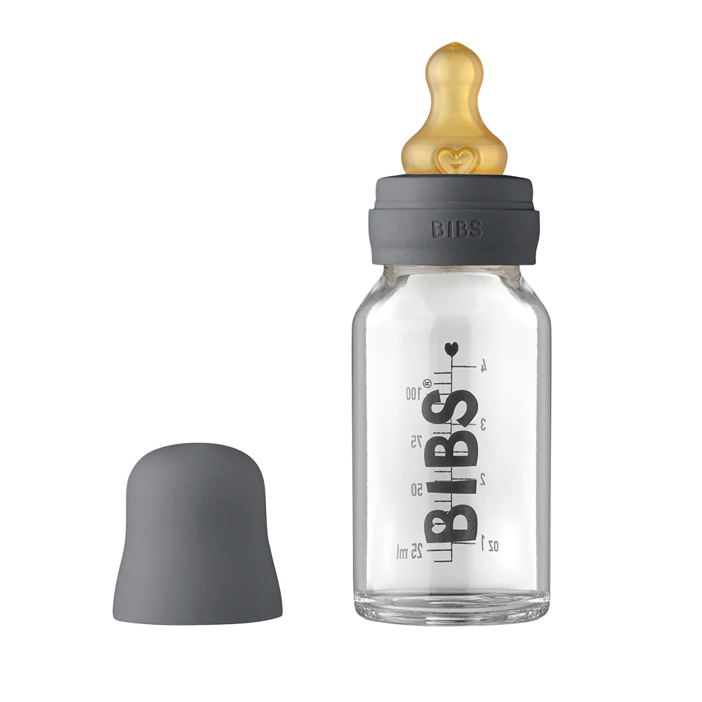 BIBS Baby Glass Bottle Set - 4oz (110ml) BPA-Free with Silicone Sleeve & Nipple - Perfect for Newborns & Infants Feeding at Home or Travel
