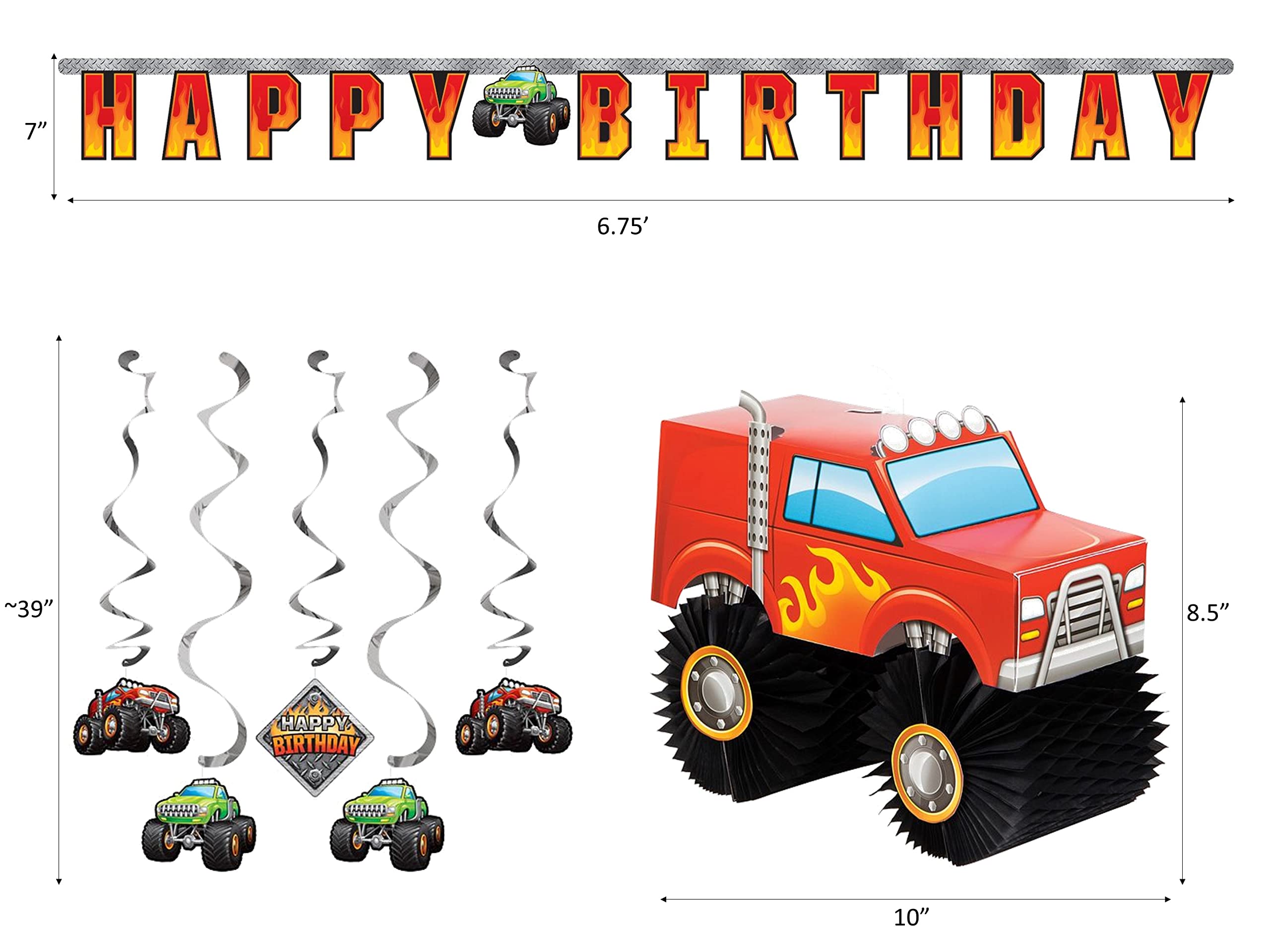 Monster Truck Birthday Party Supplies Bundle - Table Set with Decorations for 16 Guests | Perfect for Kids' Birthday Parties, Themed Events & Decorations