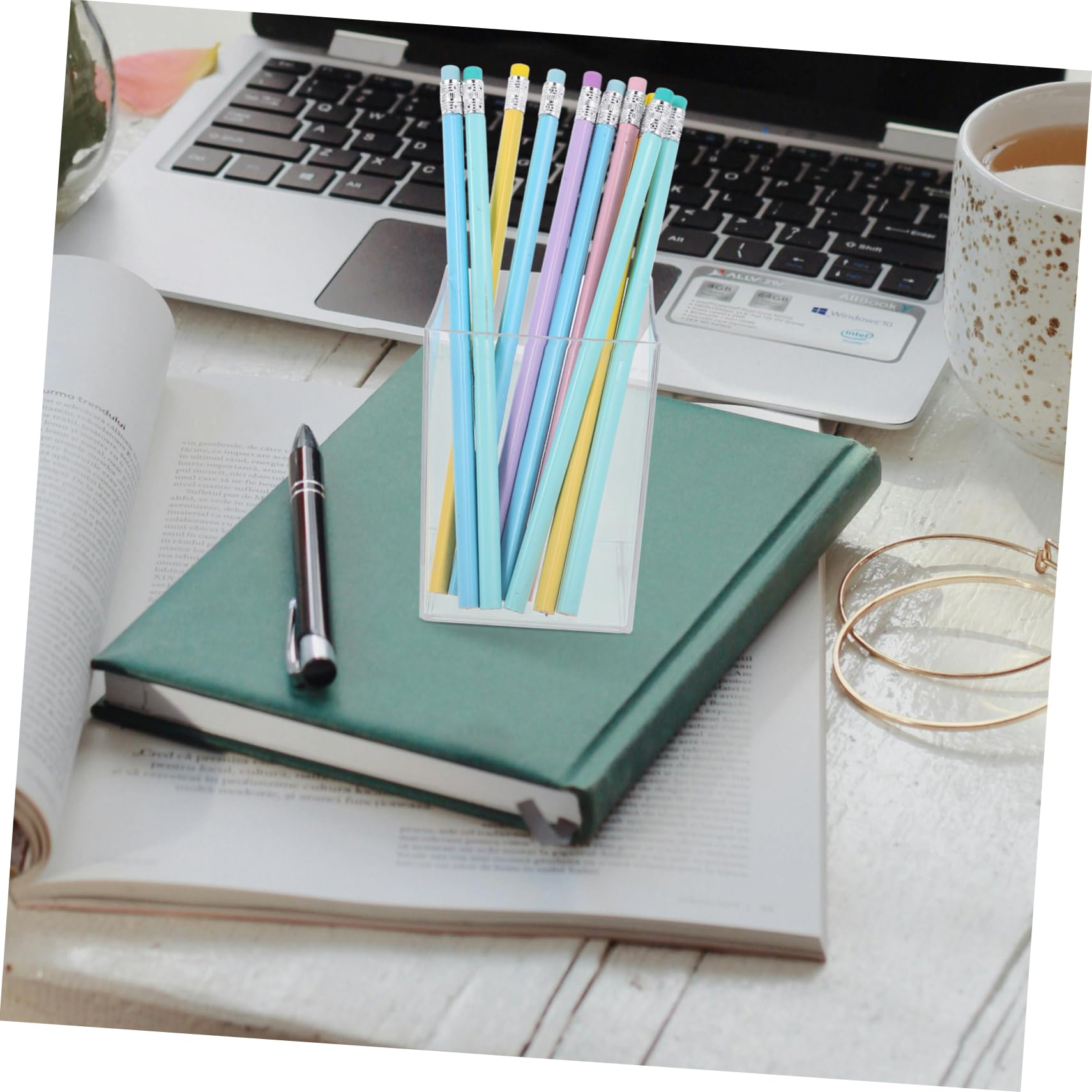 Clear Acrylic Makeup Brush Holder & Desk Organizer - Multifunctional Pen Pencil Cup for Office, Home Vanity, Bathroom Counter | Perfect for Cosmetics, Stationery, Toothbrush Storage