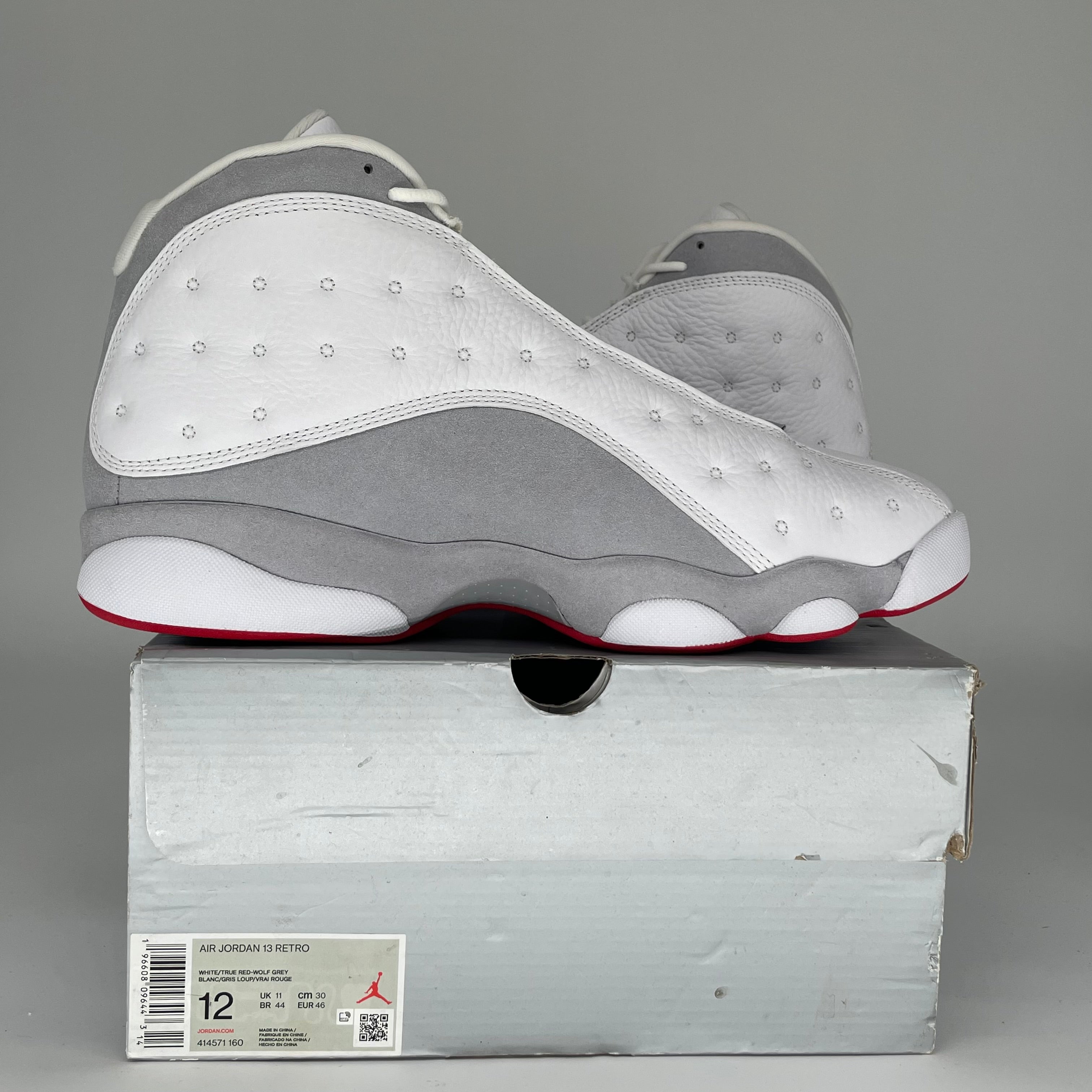 Original: AIR JORDAN 13 WOLF GREY SIZE 12 414571 160   Optimized: Air Jordan 13 Retro 