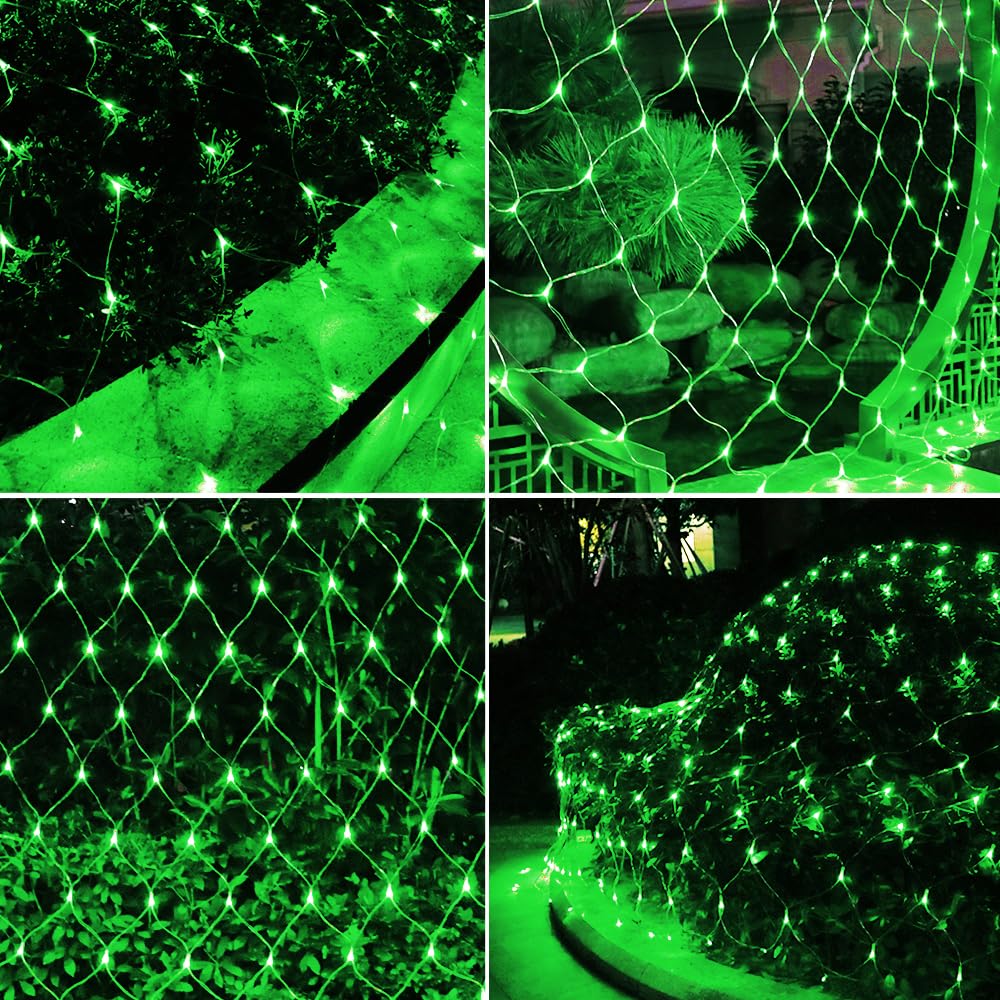 Green LED Net Lights for St. Patrick's Day, Christmas & Halloween Decorations - 9.8ft x 6.6ft Outdoor Mesh Fairy Lights for Trees, Gardens, Walkways & Bushes - Perfect for Party, Wedding & Holiday Lighting