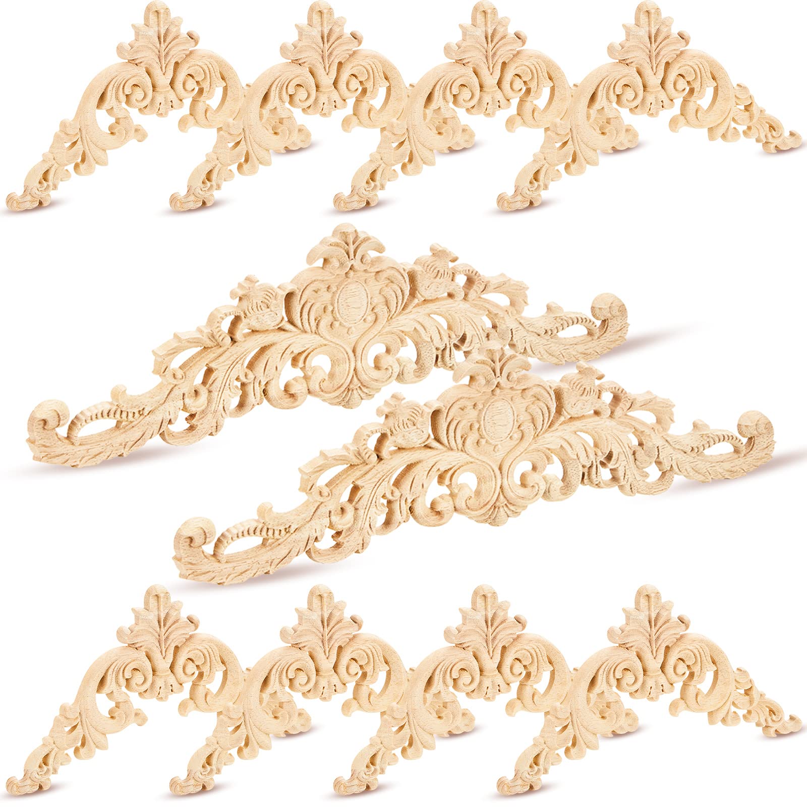 Handmade Wood Appliques & Onlays for Furniture - Decorative Wood Carvings for DIY Projects - Enhance Beds, Doors, Cabinets & Wardrobes (10-Piece Set, Large Size) - Perfect for Home Renovation & Vintage Decor