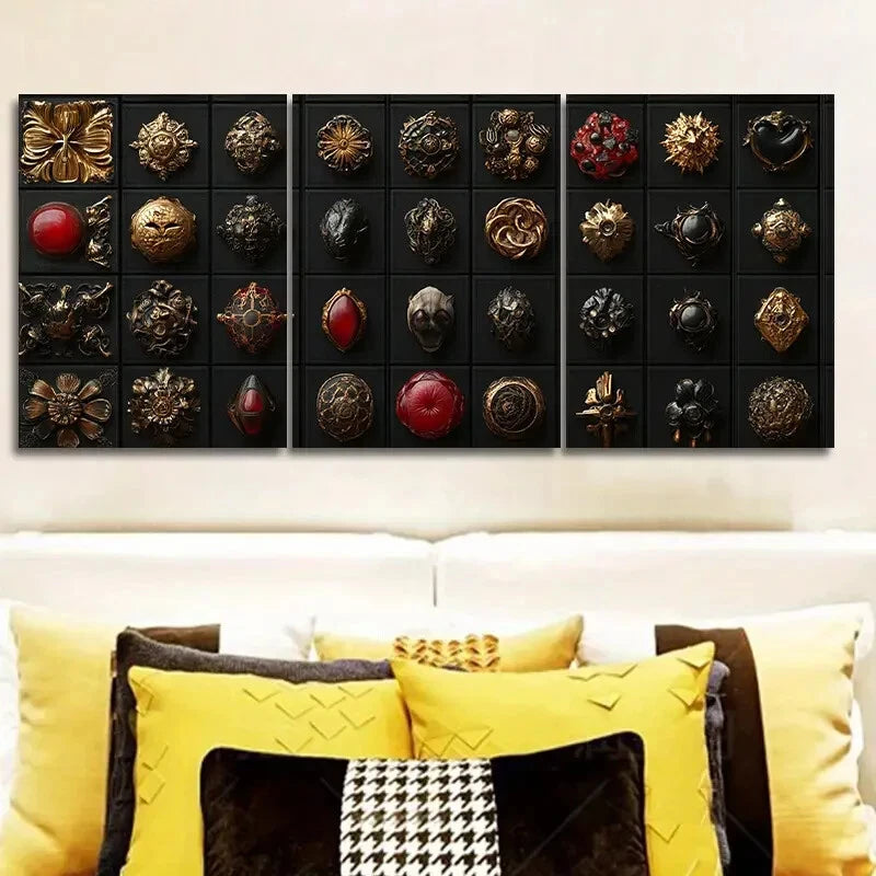 3pcs Gothic Jewelry Wall Art Painting - Metal Print Ready to Hang - Home Decor for Living Room, Bedroom & Office - Unique Gothic Style Artwork