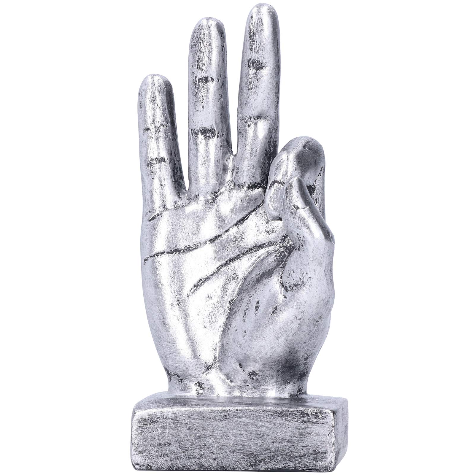 Sixx Resin Finger Statue with Exquisite Patterns - Silver Home & Office Desk Ornament, Retro Decoration for Desktop, Bookshelf, or Gift Giving