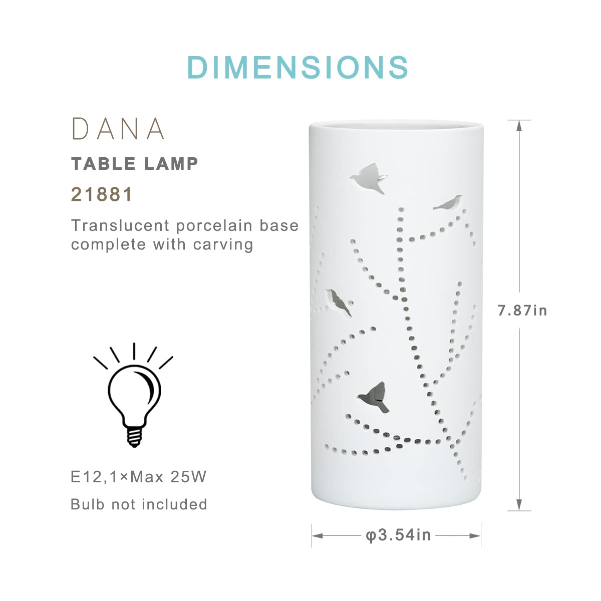 Modern White Ceramic Table Lamp - Carving Tree Design, 3.54