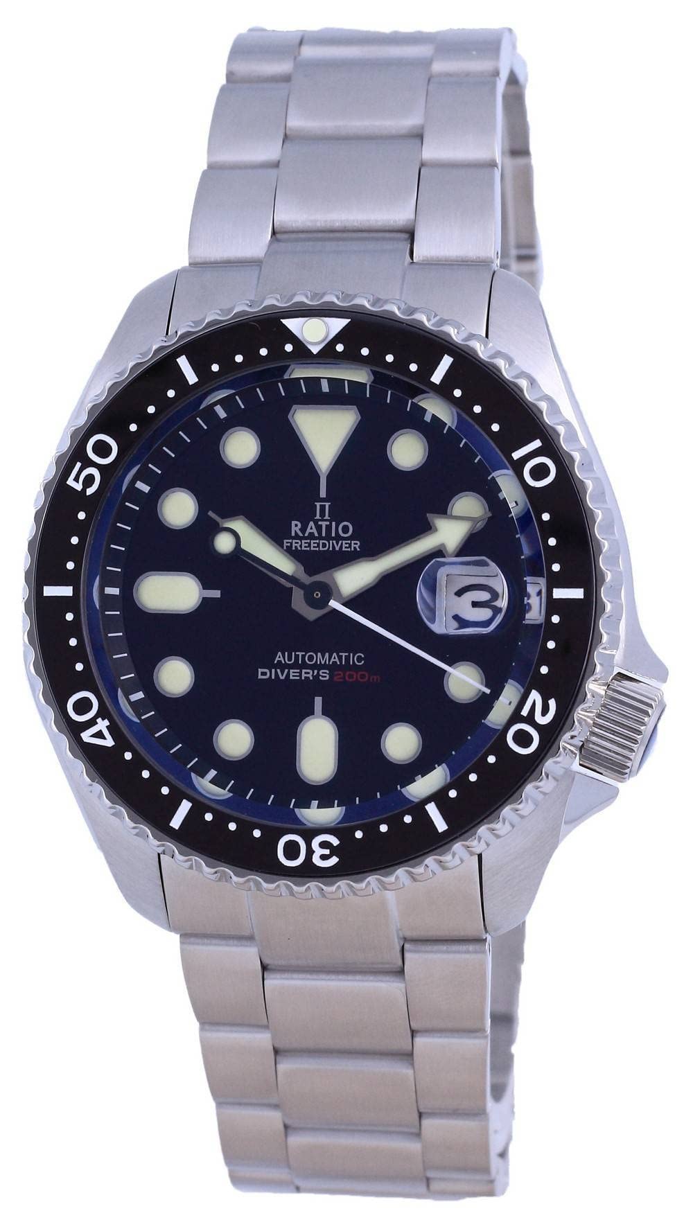 **RATIO FreeDiver Automatic Diving Watch for Men - 200M Water Resistant, Sapphire Crystal, Black - Perfect for Scuba Diving, Snorkeling & Water Sports**