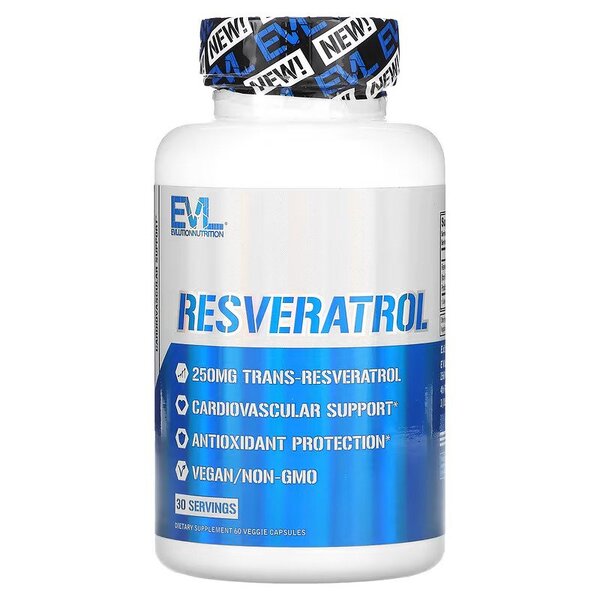 EVLution Nutrition Resveratrol 500mg - 60 Vegan Capsules - Antioxidant Supplement for Heart Health & Anti-Aging - Supports Cellular Health & Immune System - Perfect for Daily Wellness Routine
