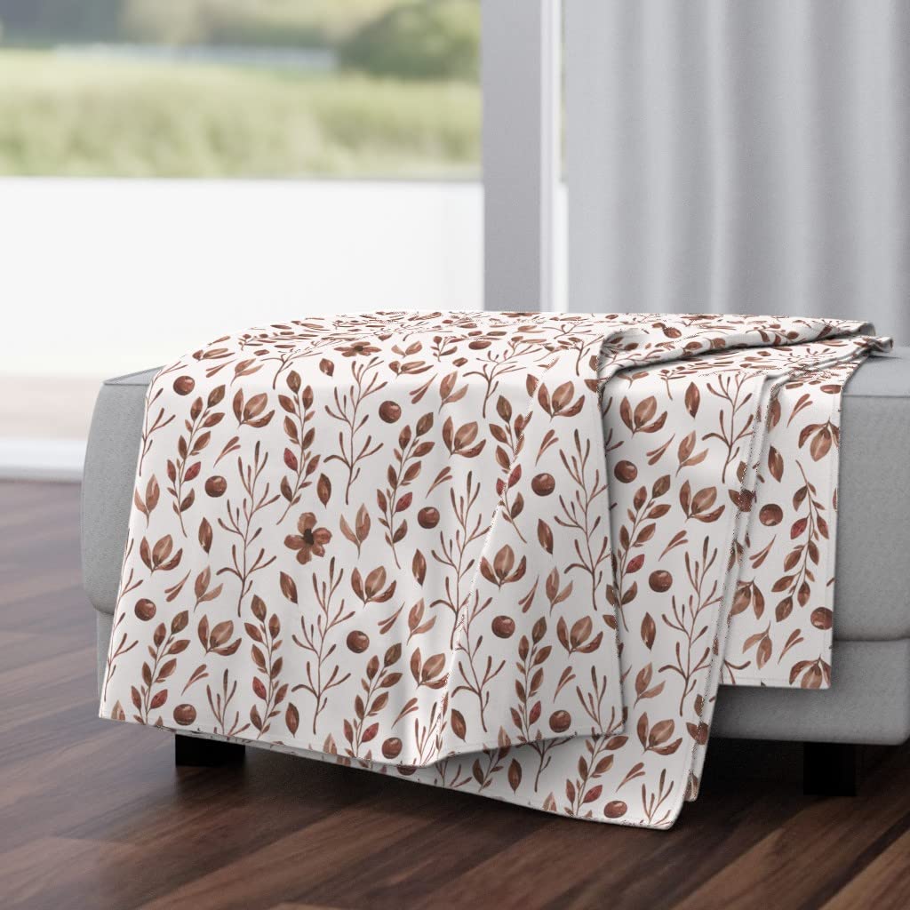 Soft Plush Minky Throw Blanket 50x70 Inches - Autumn Floral Pattern with Red Orange Fall Leaves | Cozy Home Decor for Sofa, Bed & Seasonal Gift