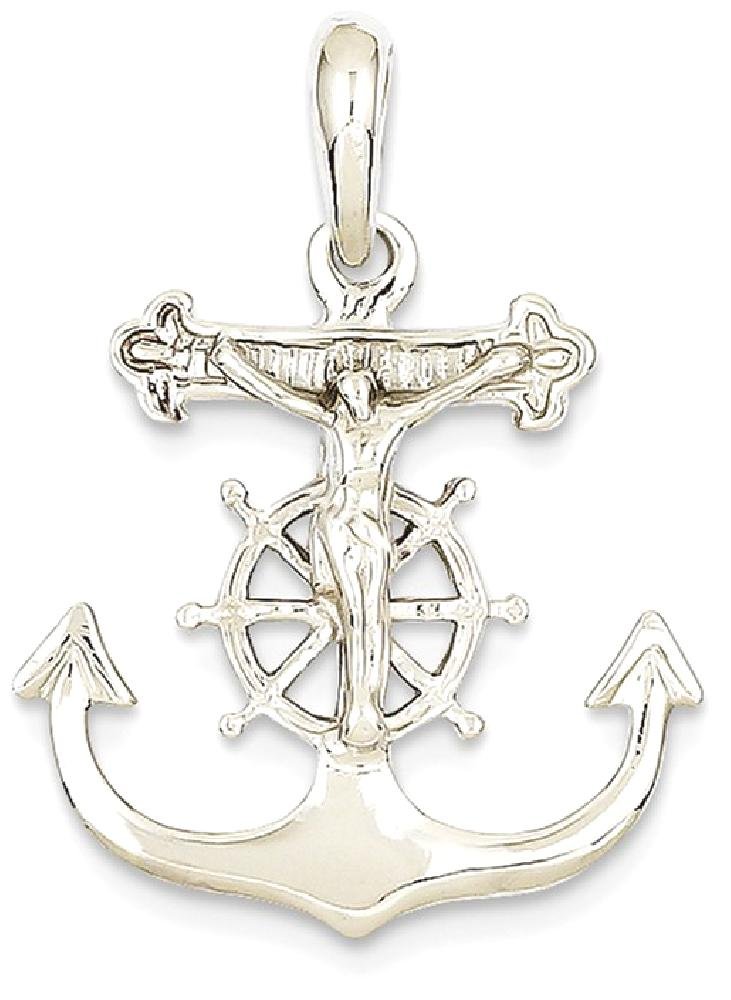 14K Solid White Gold Anchor Mariner Cross Necklace - Religious Jesus Christ Pendant with Nautical Charm for Women & Men - Perfect for Baptism, Wedding Gifts & Everyday Faith Jewelry
